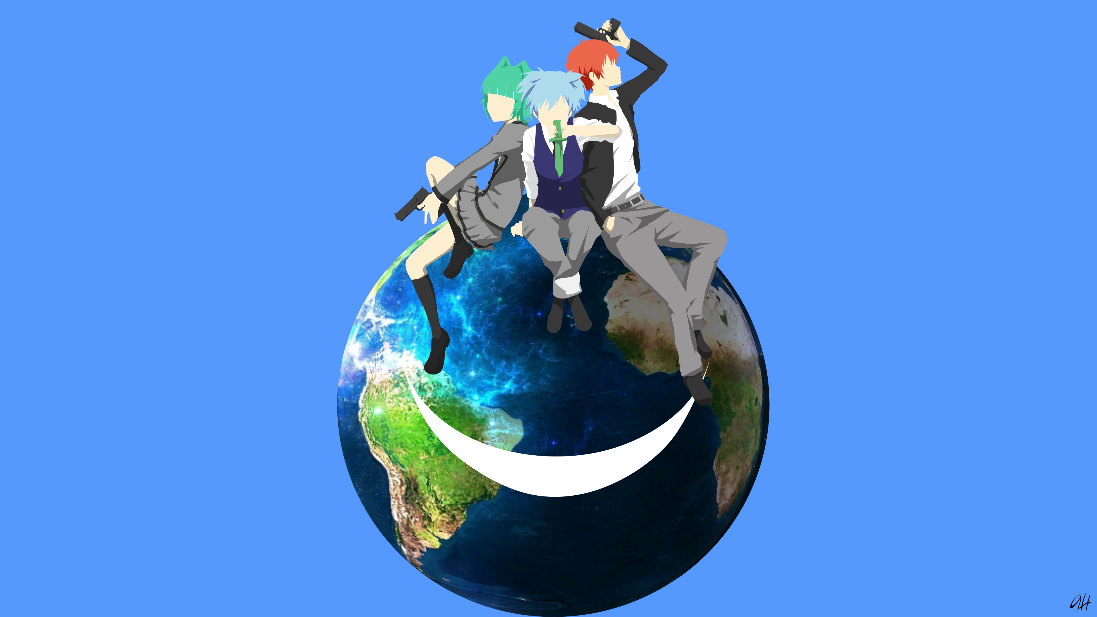 Earth Day Assassination Classroom Nagisa Shiota Karma Akabane Kaede Kayano Minimalist 3840x2160