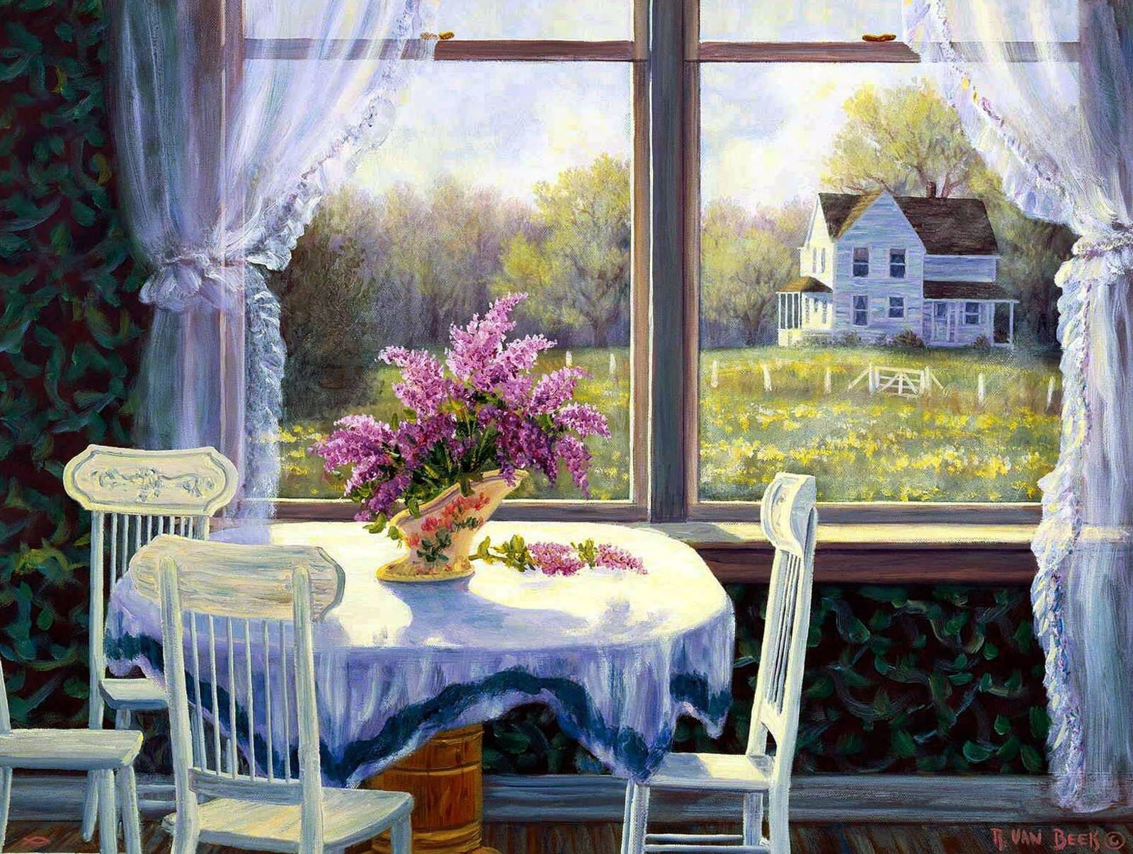 Artistic Painting Kitchen Window Curtain Flower 1600x1206