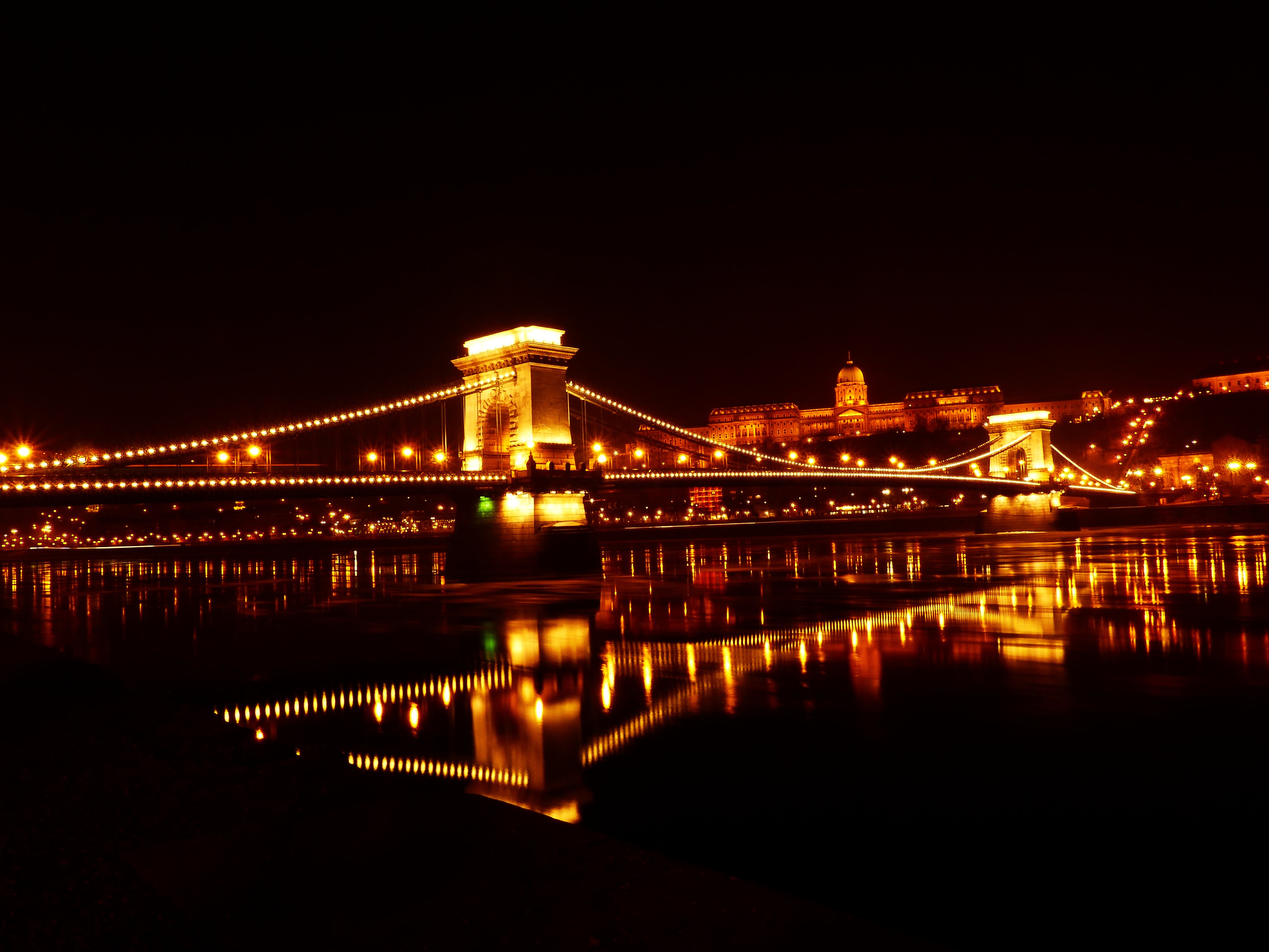 Bridge Budapest Chain Bridge Hungary Light Night Reflection 4000x3000