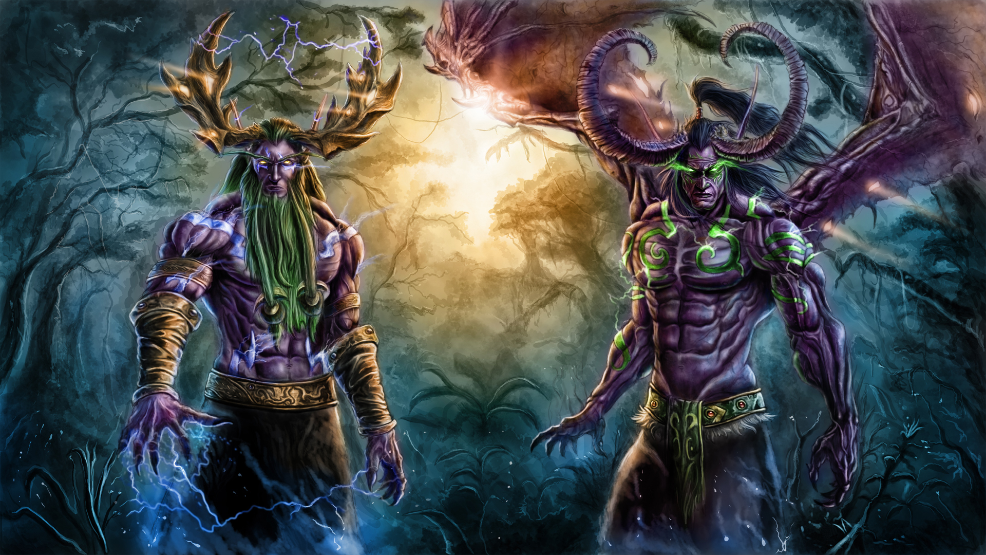Demon Druid Illidan Stormrage Malfurion Stormrage World Of Warcraft 1920x1080