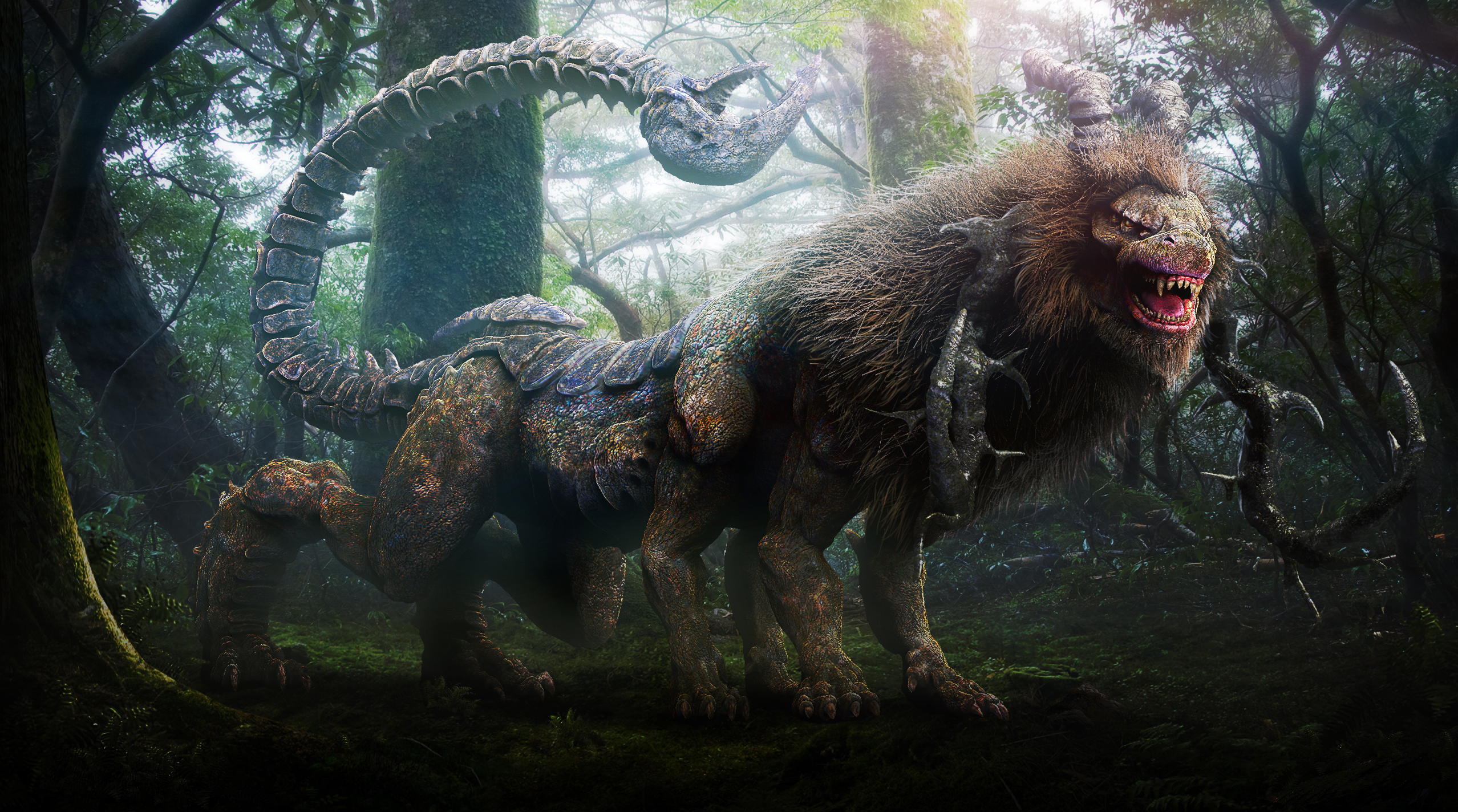 Chimera Horns Tail Animal Creature 2556x1424