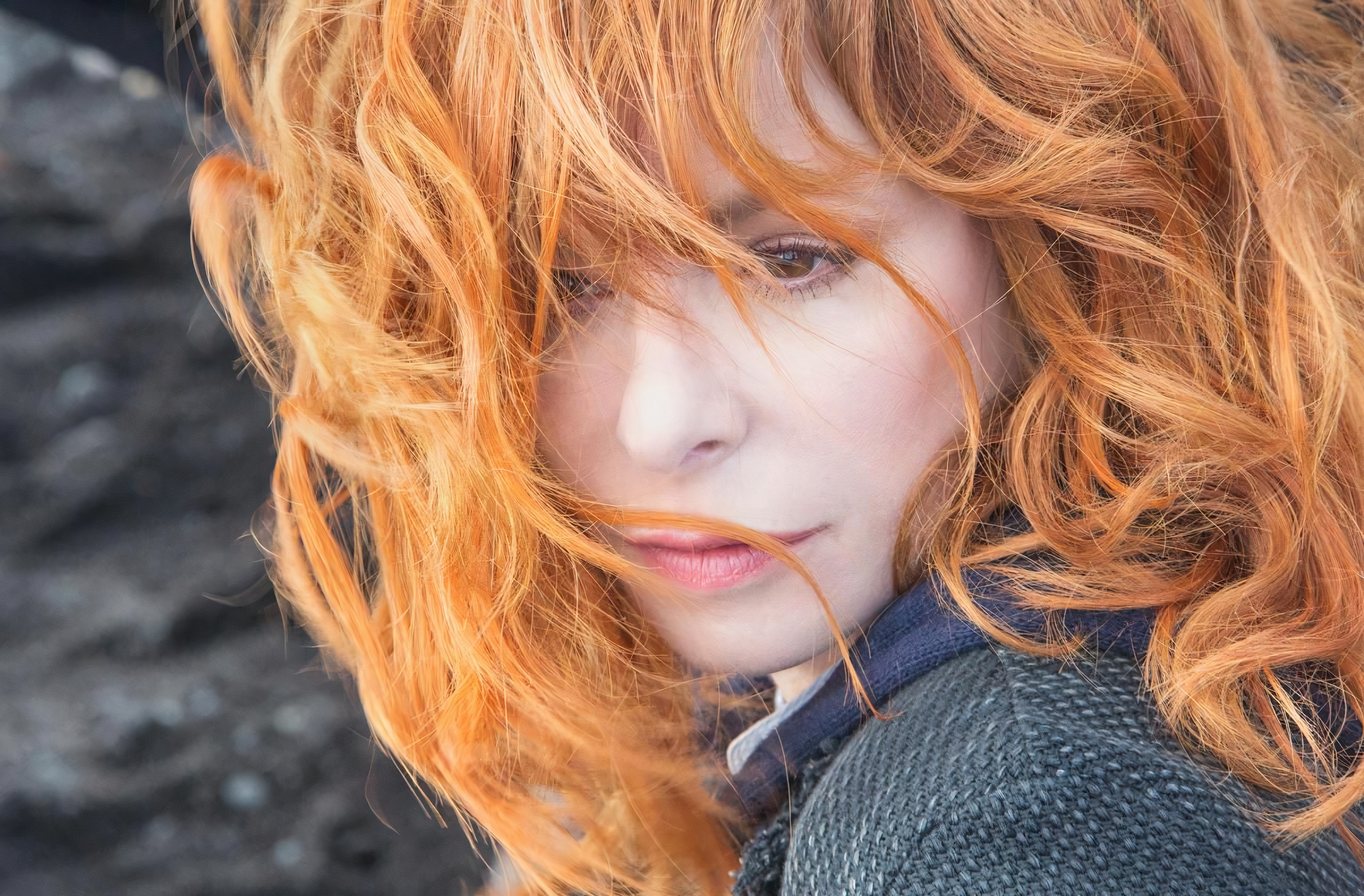 Mylene Farmer French Singer Redhead Hair In Face 5120x3364