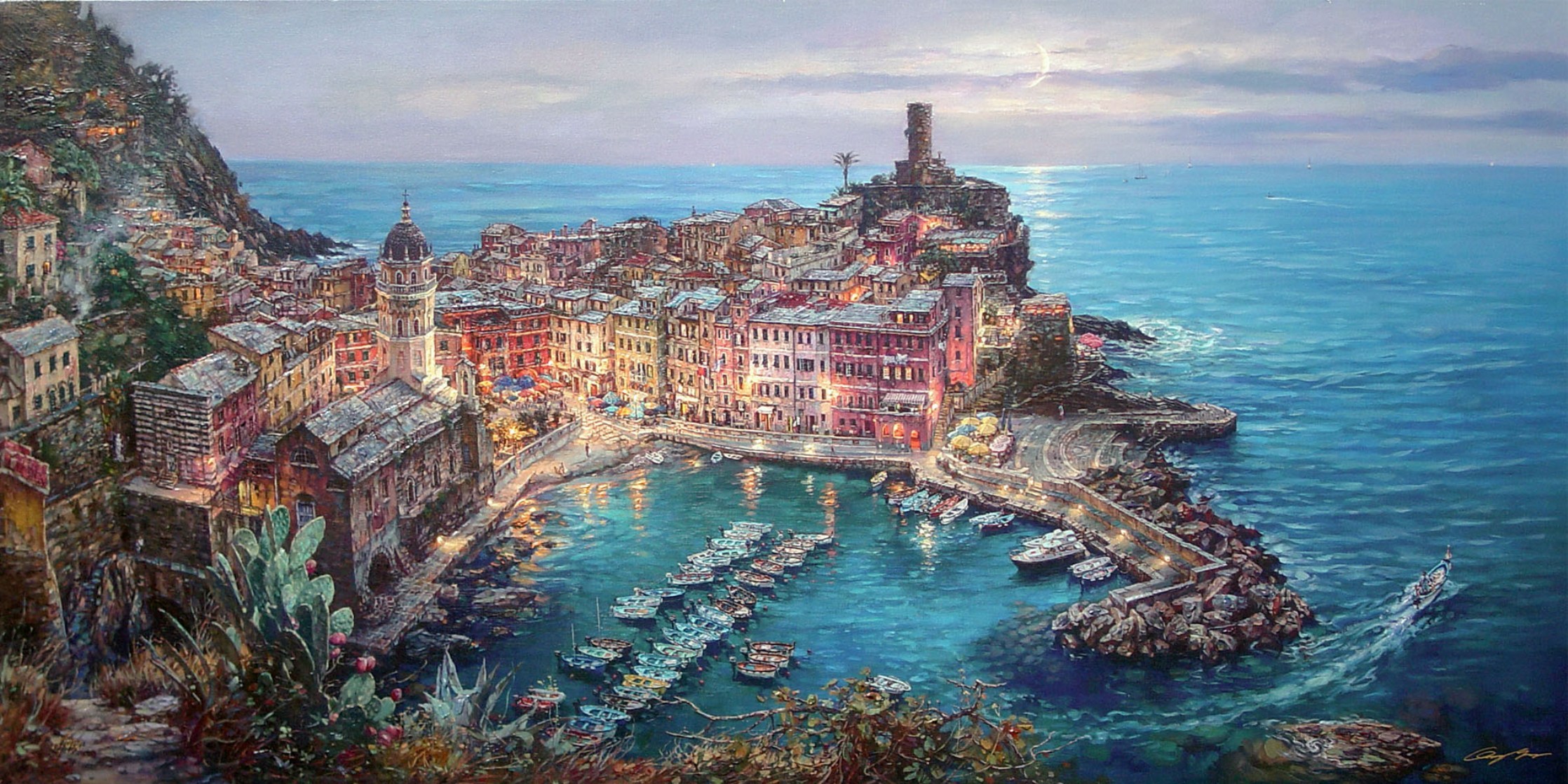 Artistic Colorful Italy Painting Vernazza 2236x1118