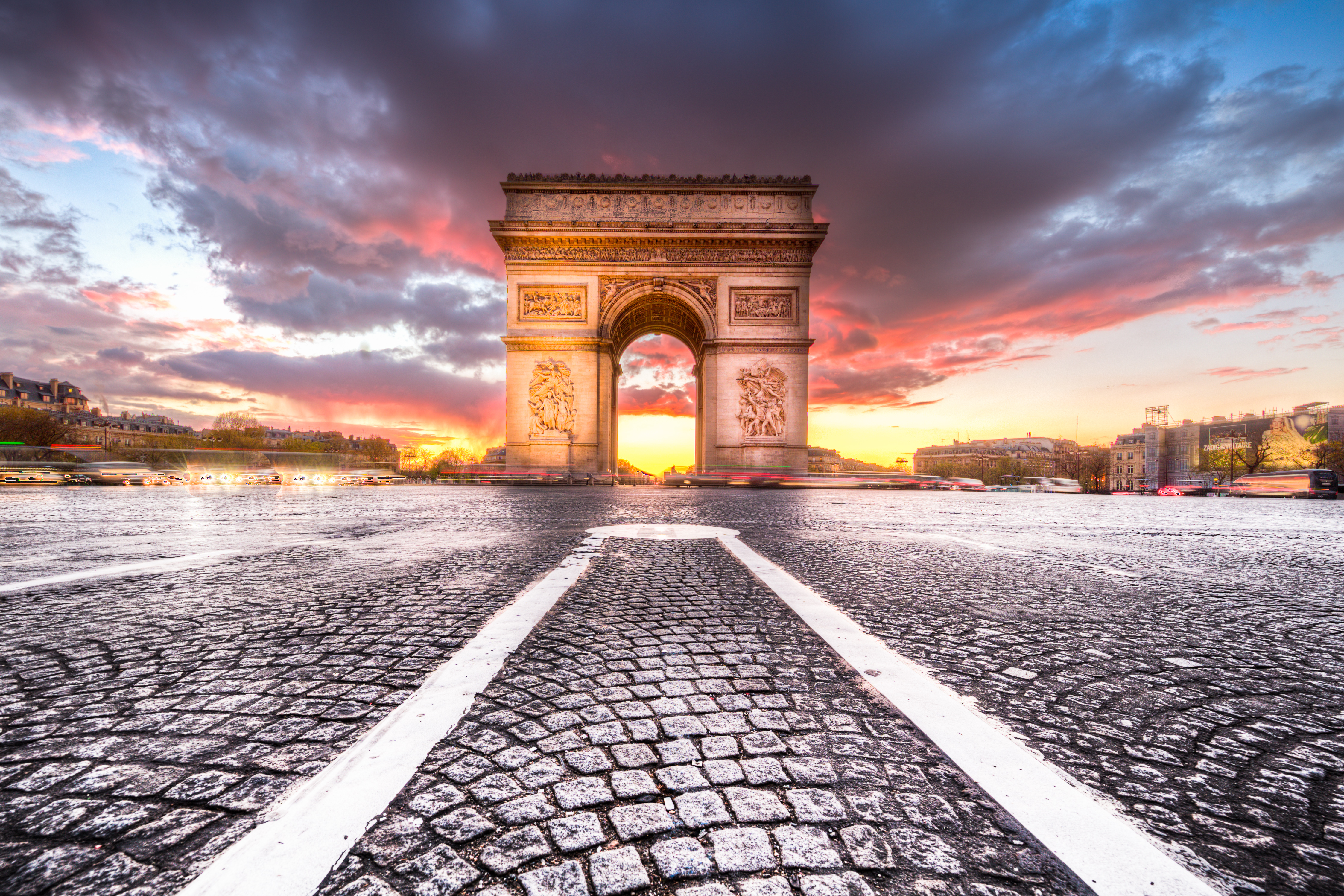 Arc De Triomphe Monument Paris France Sunset 4492x2995
