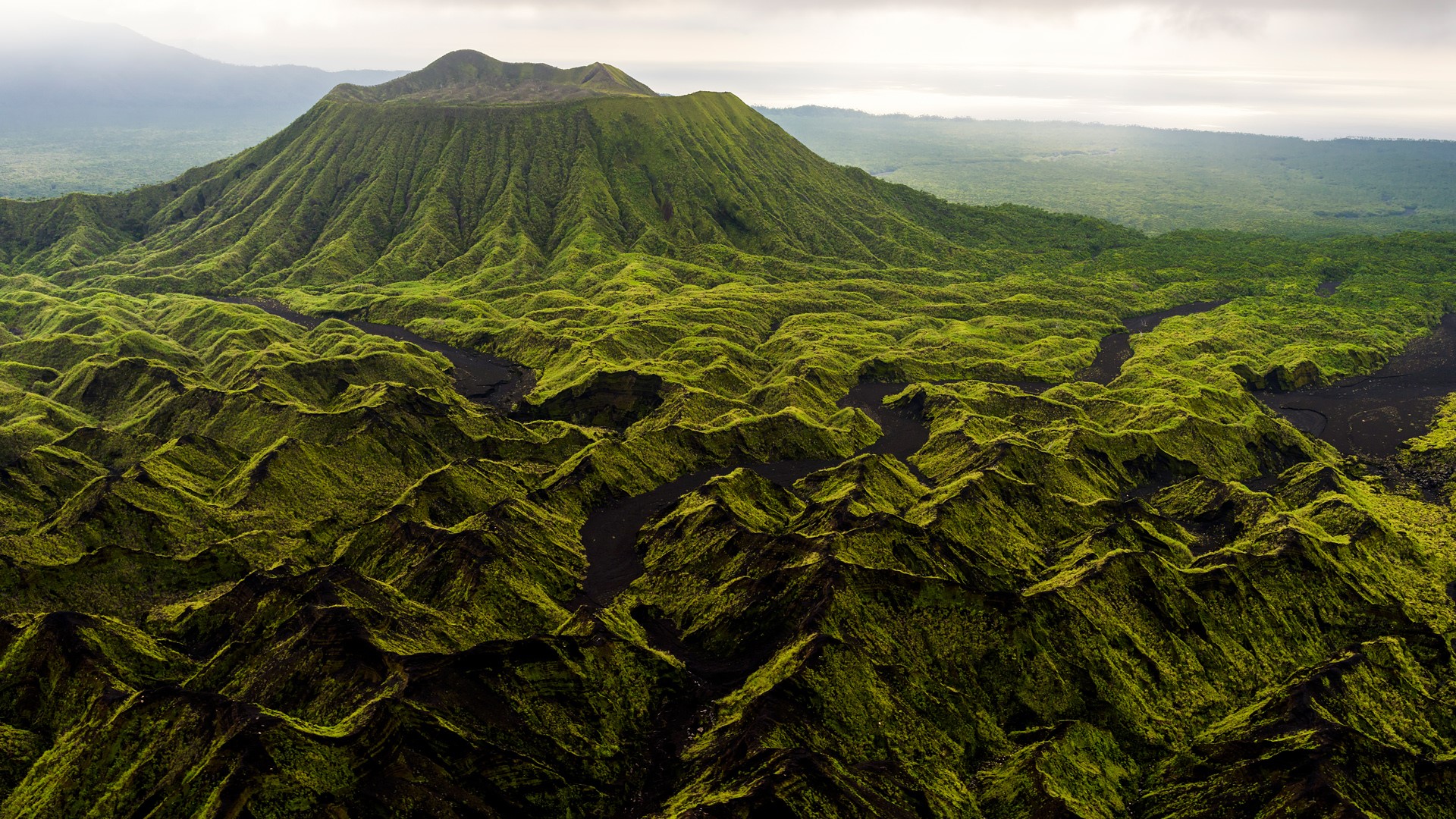 Nature Landscape Mountains Grass Plants Monsoon Volcano Clouds Horizon 1920x1080