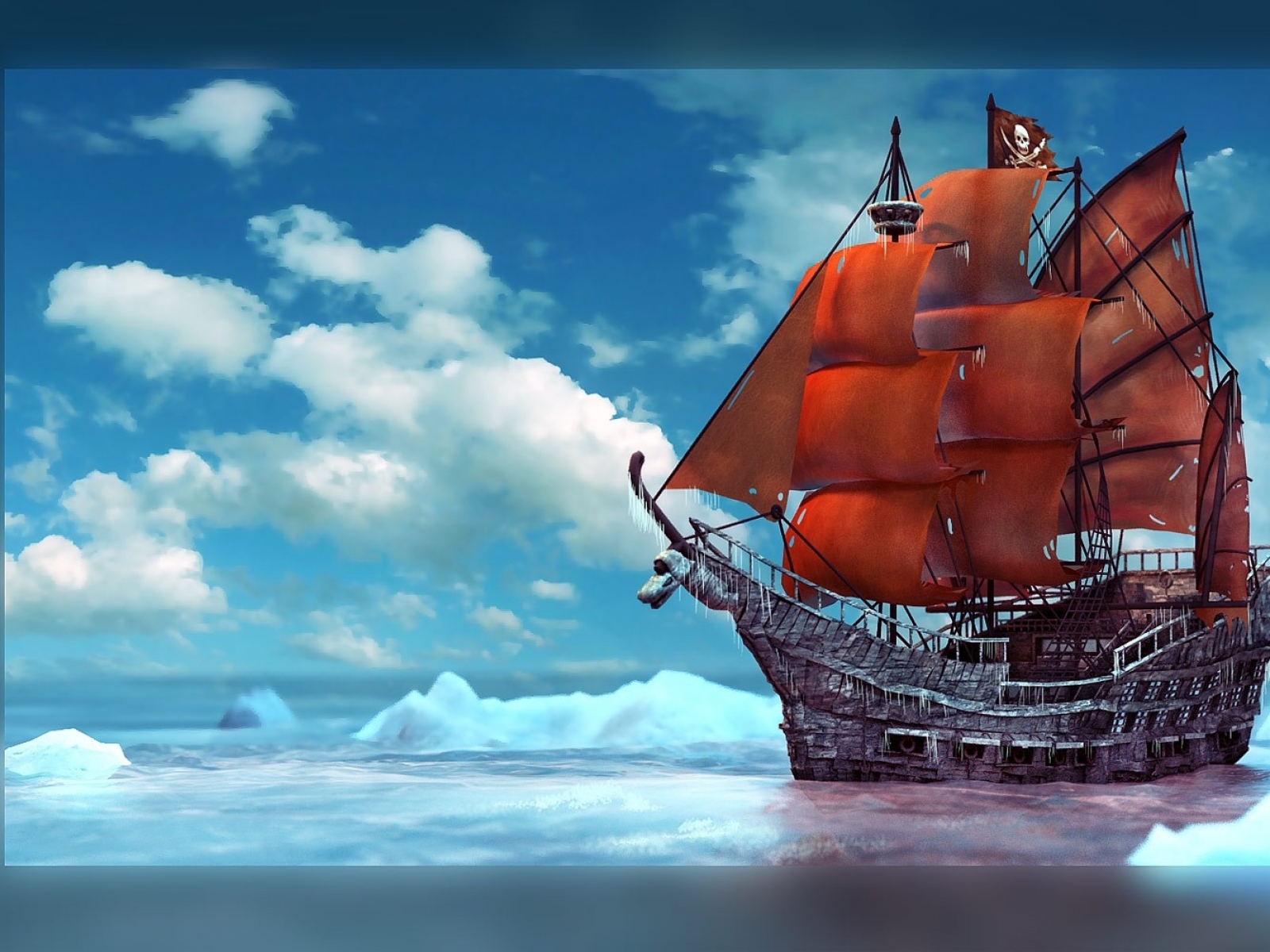 Pirate Ship Ship Skull Ocean 1600x1200