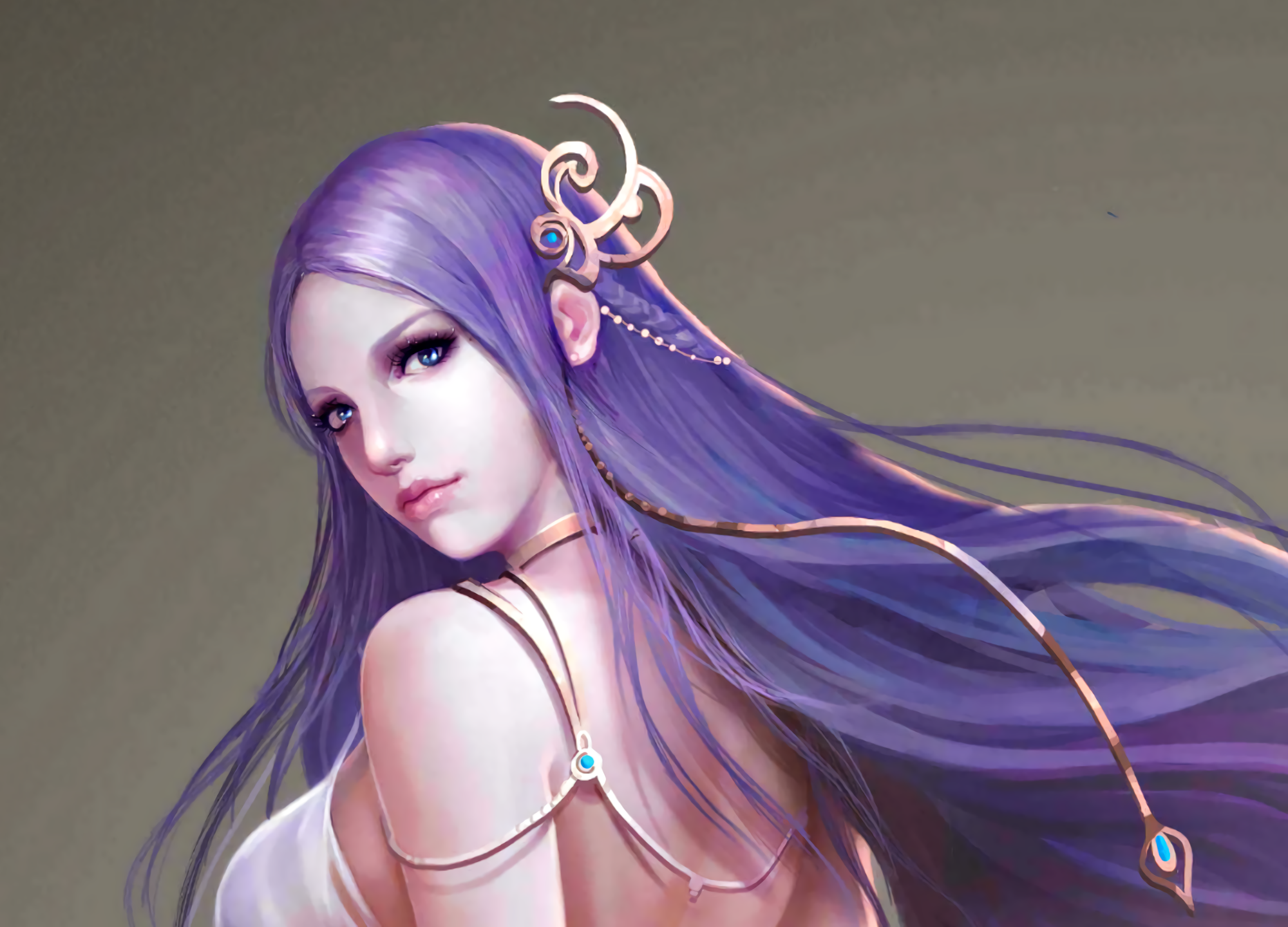 Fantasy Woman Girl Purple Hair Blue Eyes Long Hair League Of Angels  Wallpaper - Resolution:2000x1440 - ID:725673 
