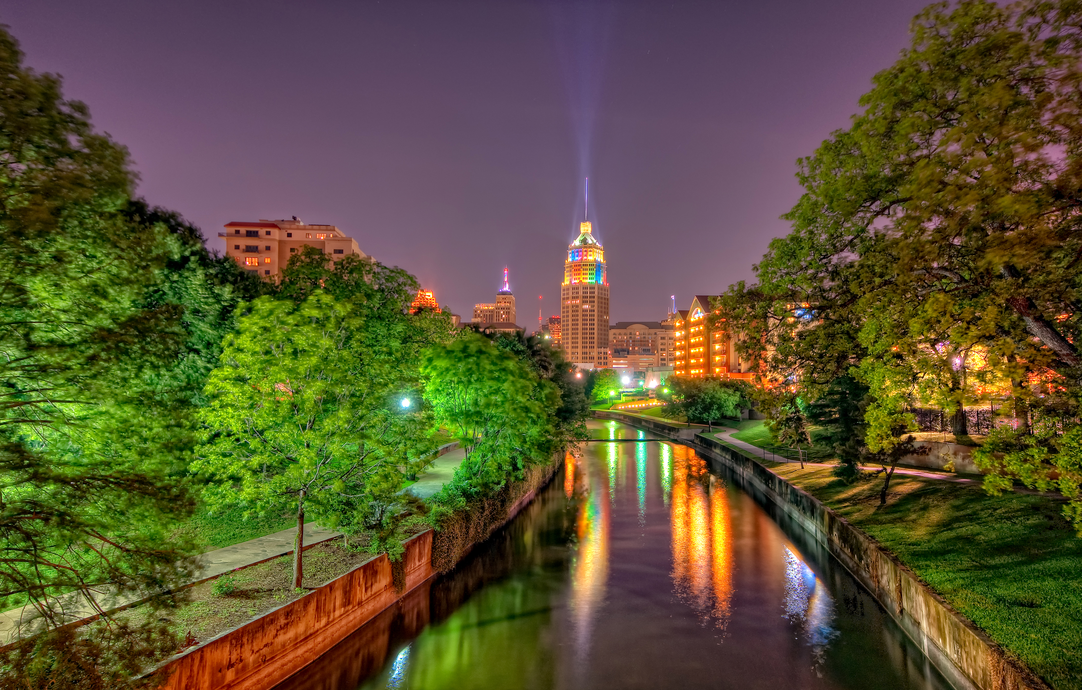 Man Made City San Antonio Texas Light River Tree Building 3606x2300