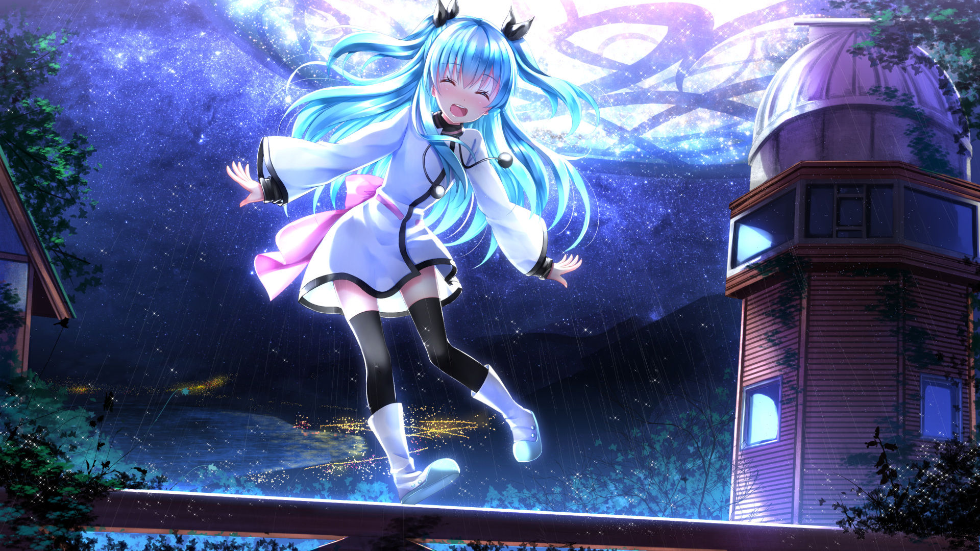 Celestial Method Anime Noel Celestial Method Long Hair Blue Hair Pantyhose White Dress Twintails Sta 1920x1080