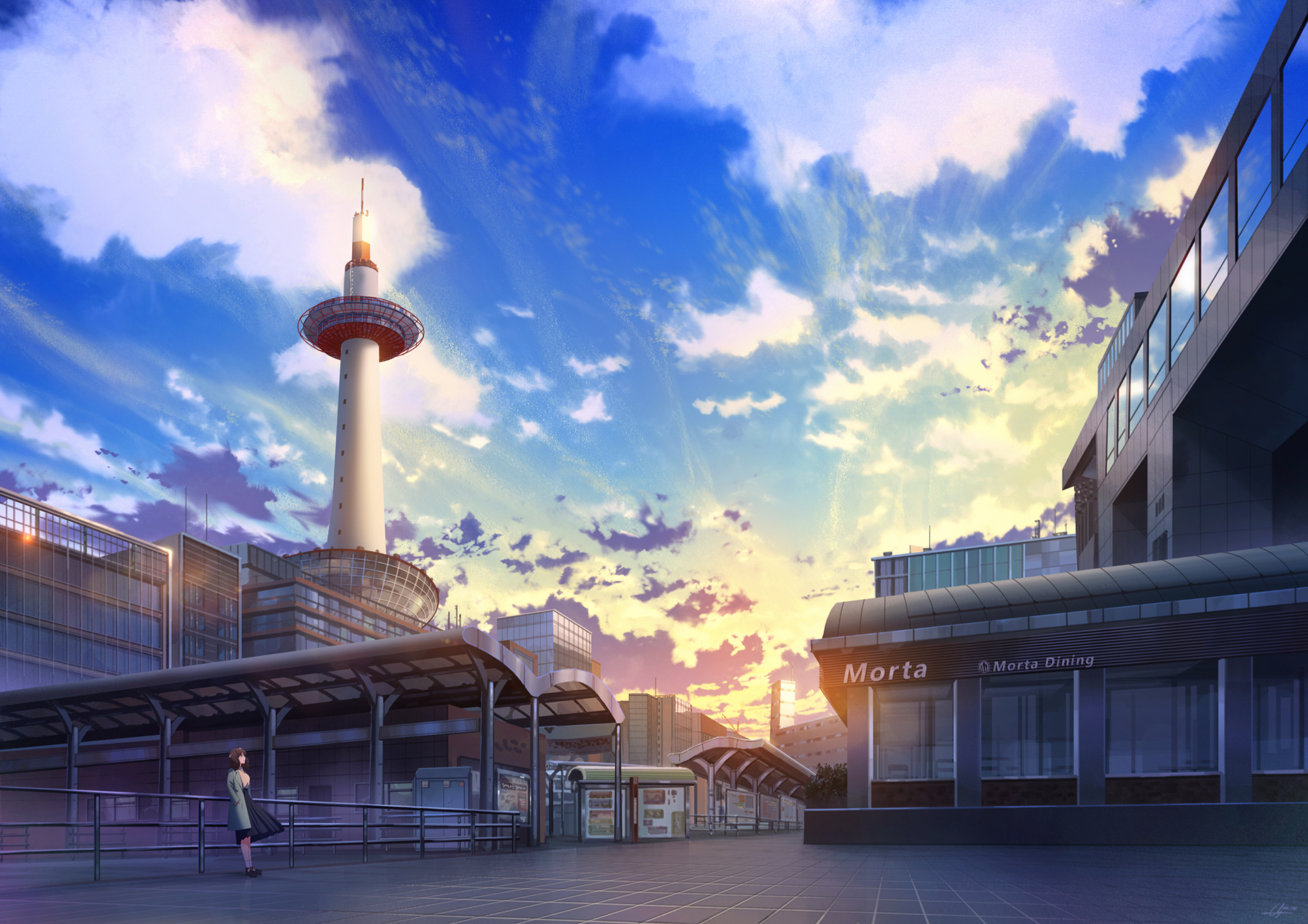 Kyoto Moescape Anime Girls City Sky Anime 1920x1357