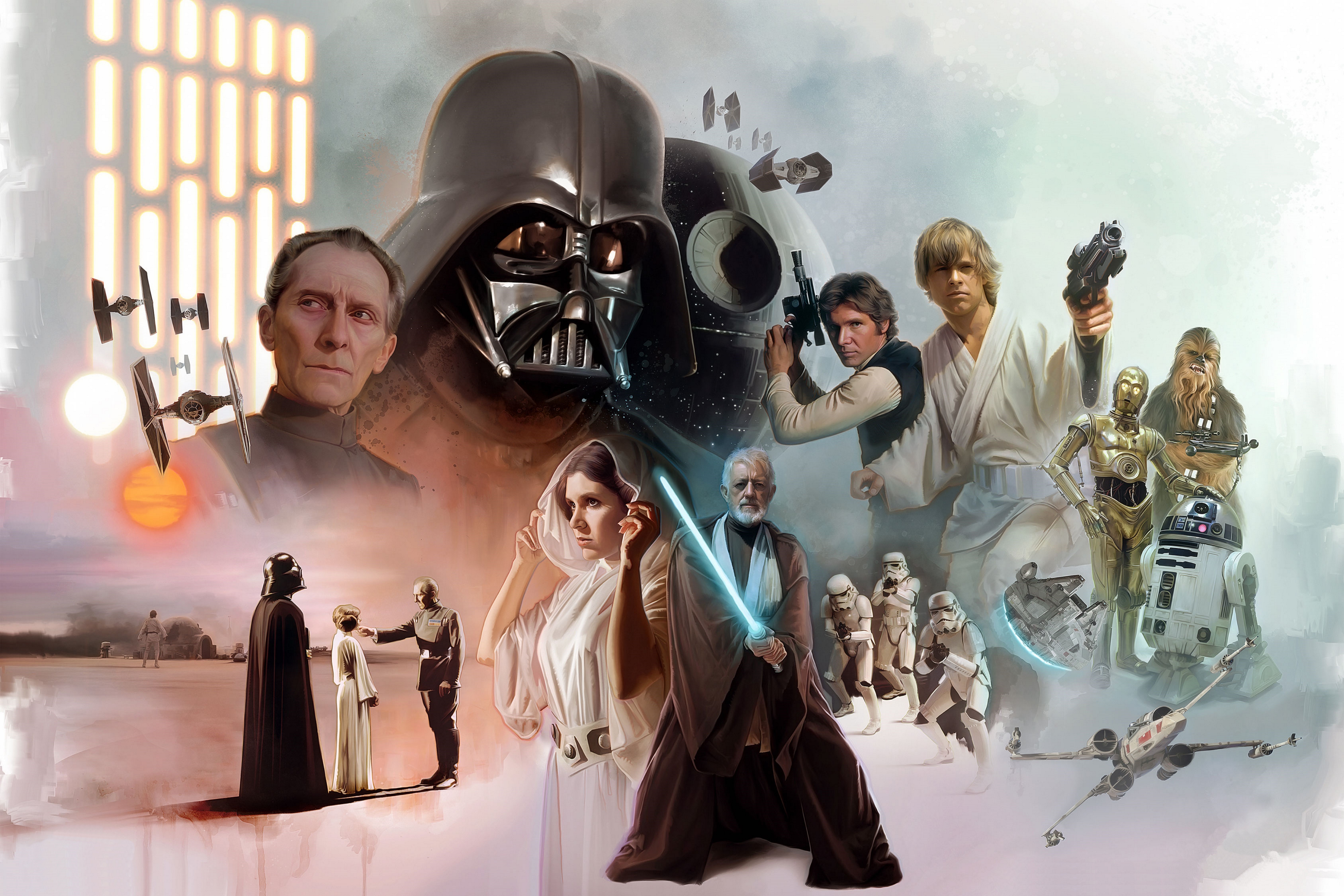 C 3po Chewbacca Darth Vader Death Star Han Solo Luke Skywalker Obi Wan Kenobi Princess Leia R2 D2 St 6750x4500
