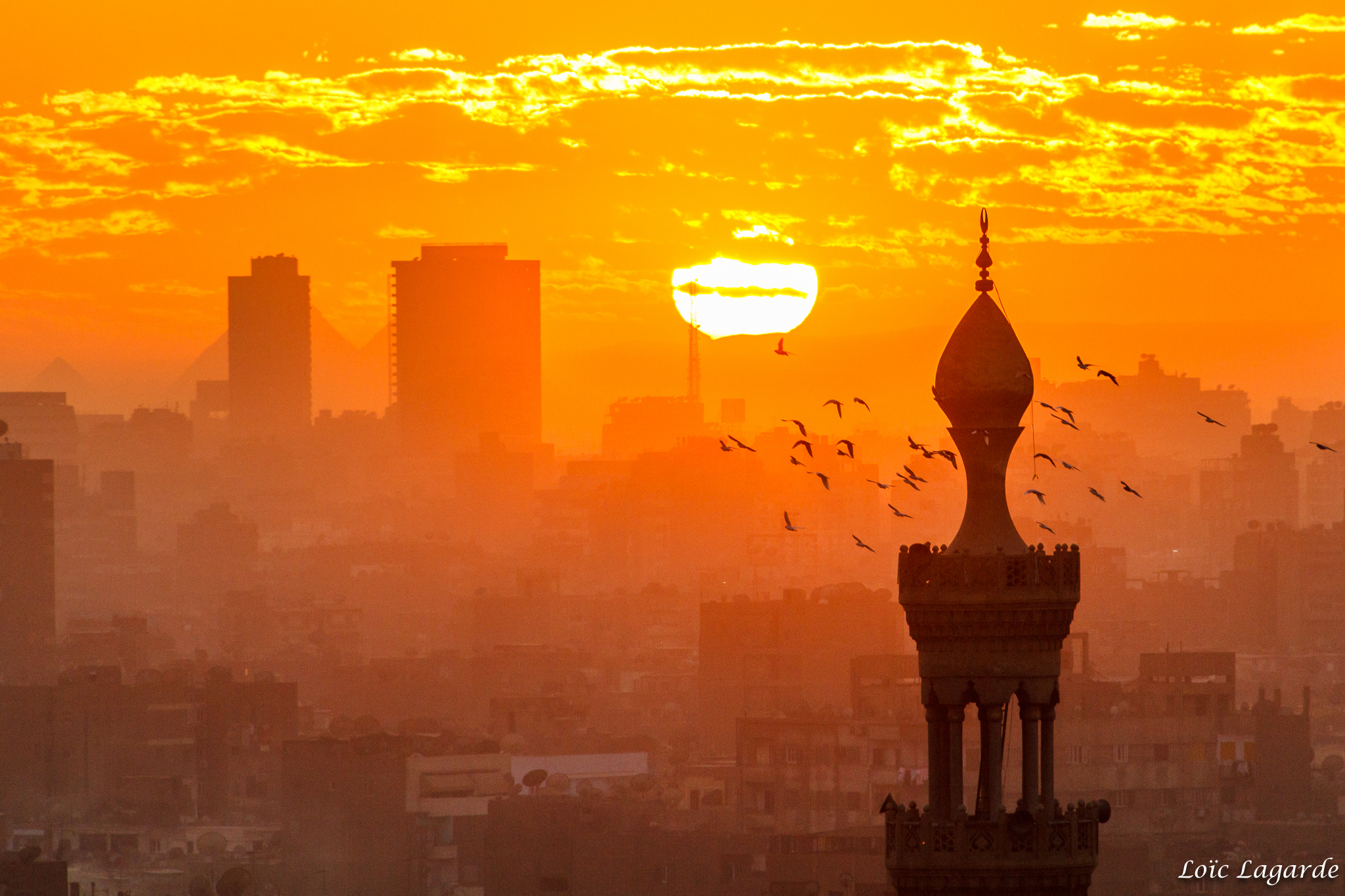 Cairo Egypt Cityscape City Sunset Orange Color 2048x1365