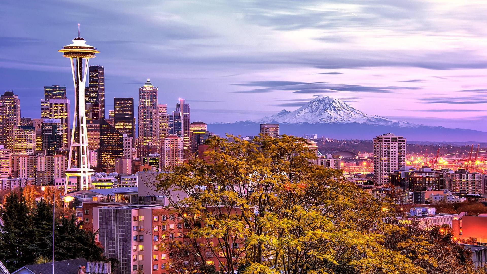 Man Made Seattle City Cityscape Building Mountain Space Needle 1920x1080