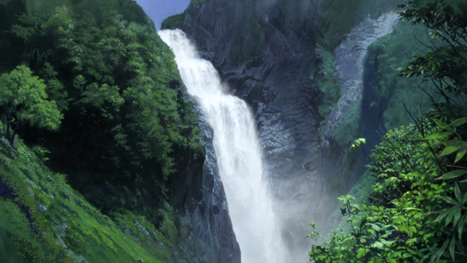 Waterfall Forest Anime Wolf Children Landscape Japan 1600x900