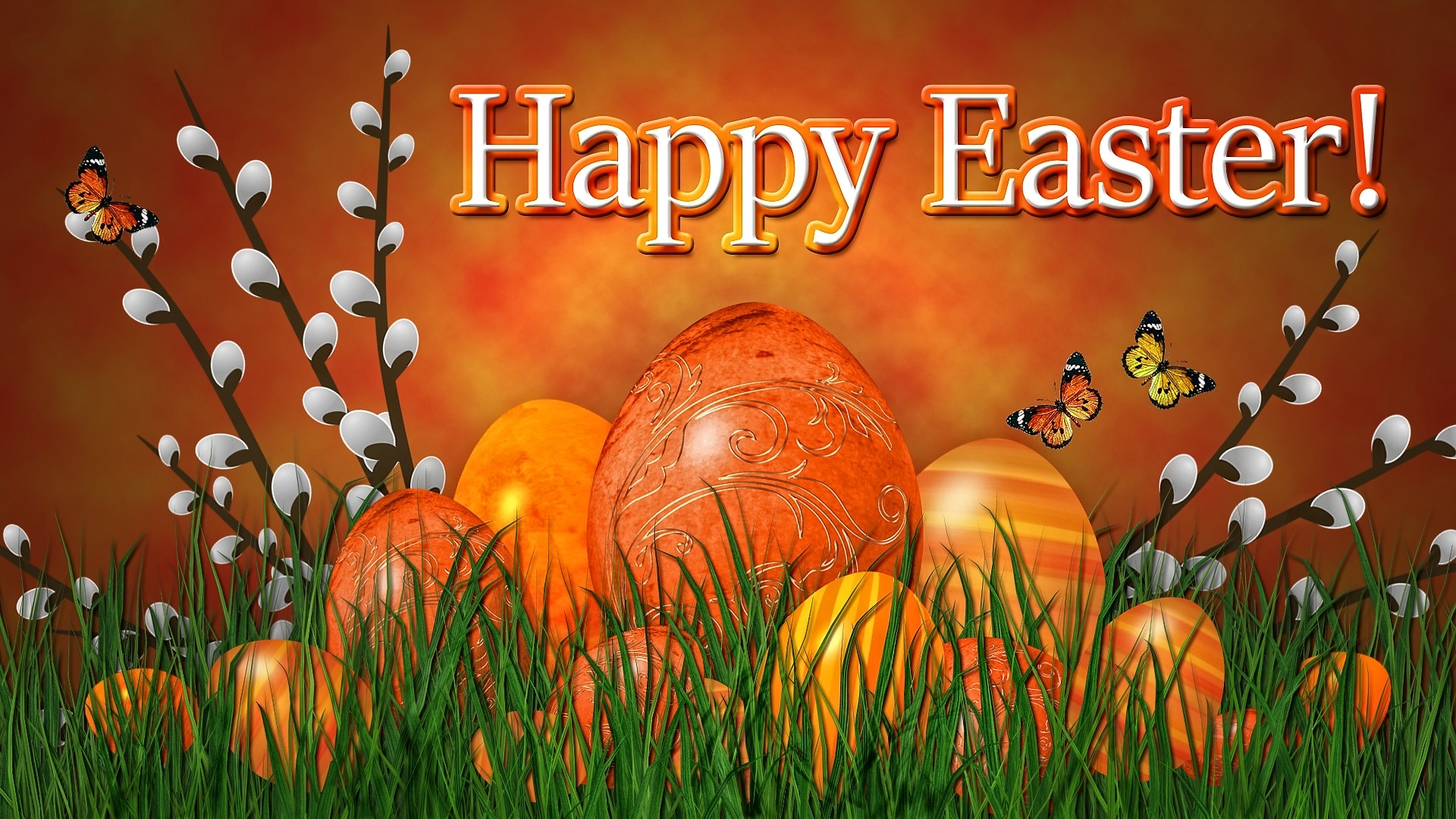 Easter Holiday Easter Egg Orange Color Happy Easter 1920x1080