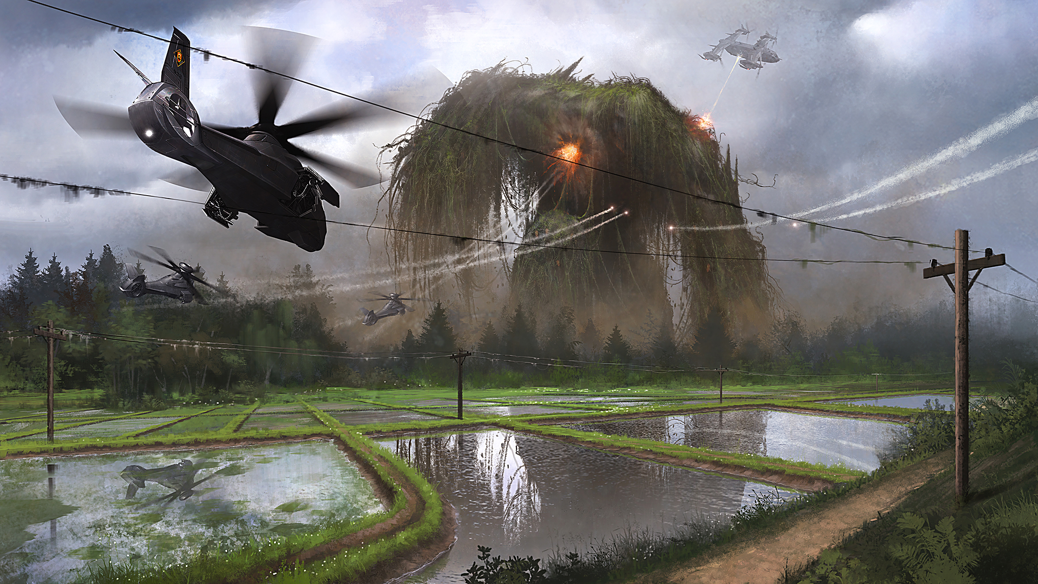 Attack Helicopter Creature Giant Helicopter 2133x1200
