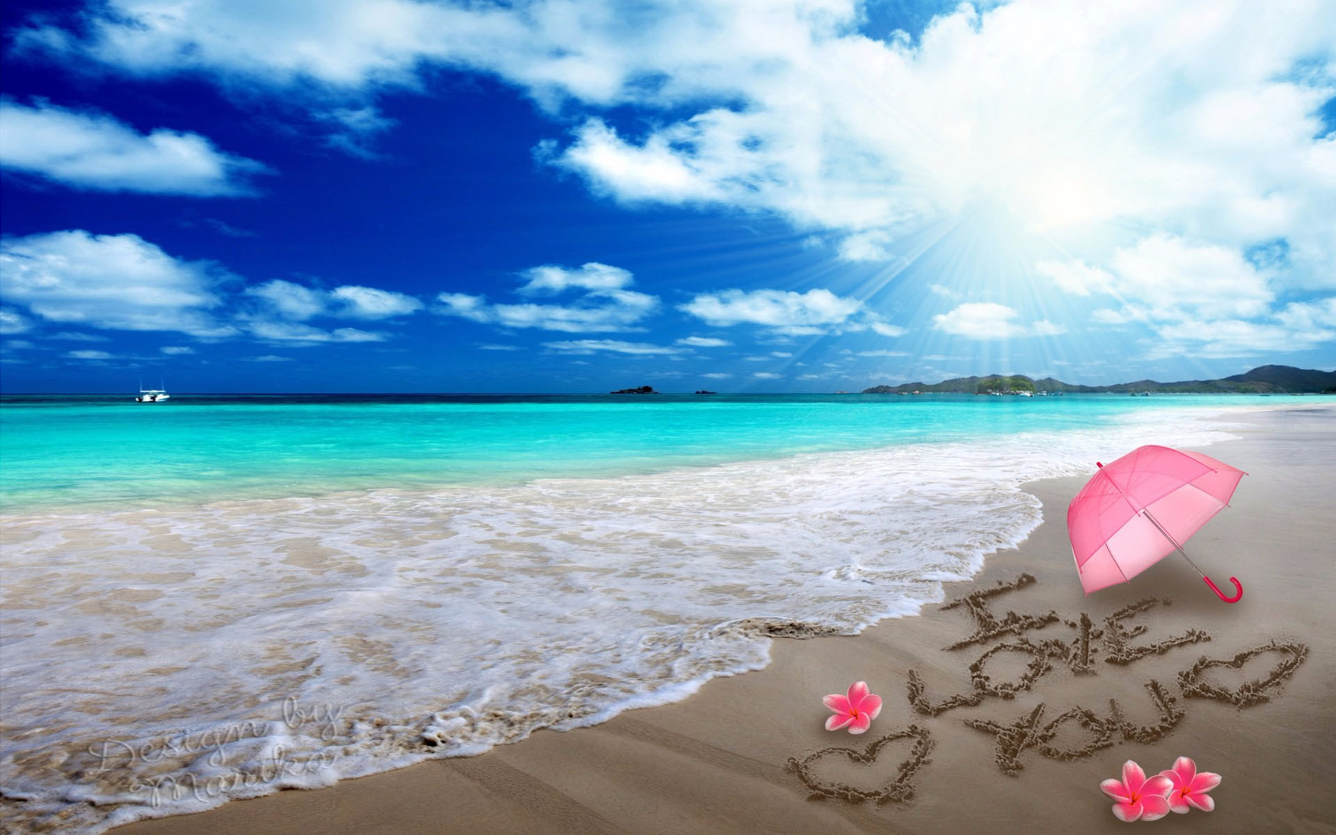 Holiday Valentines Day Sand Plumeria Ocean Sea Beach Horizon 1920x1200