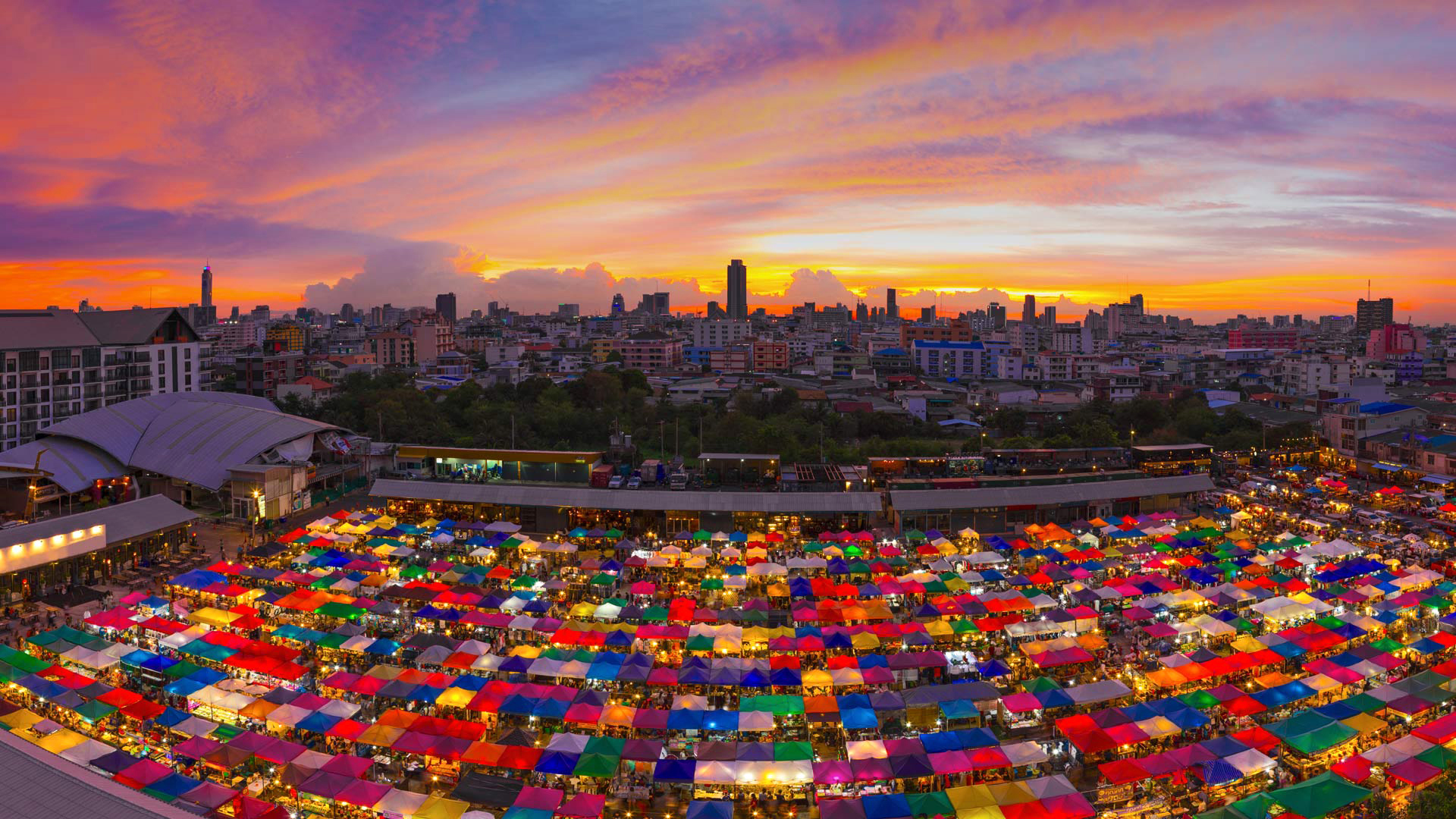 Bangkok Thailand City Cityscape Building Market Colorful Sunset 1920x1080
