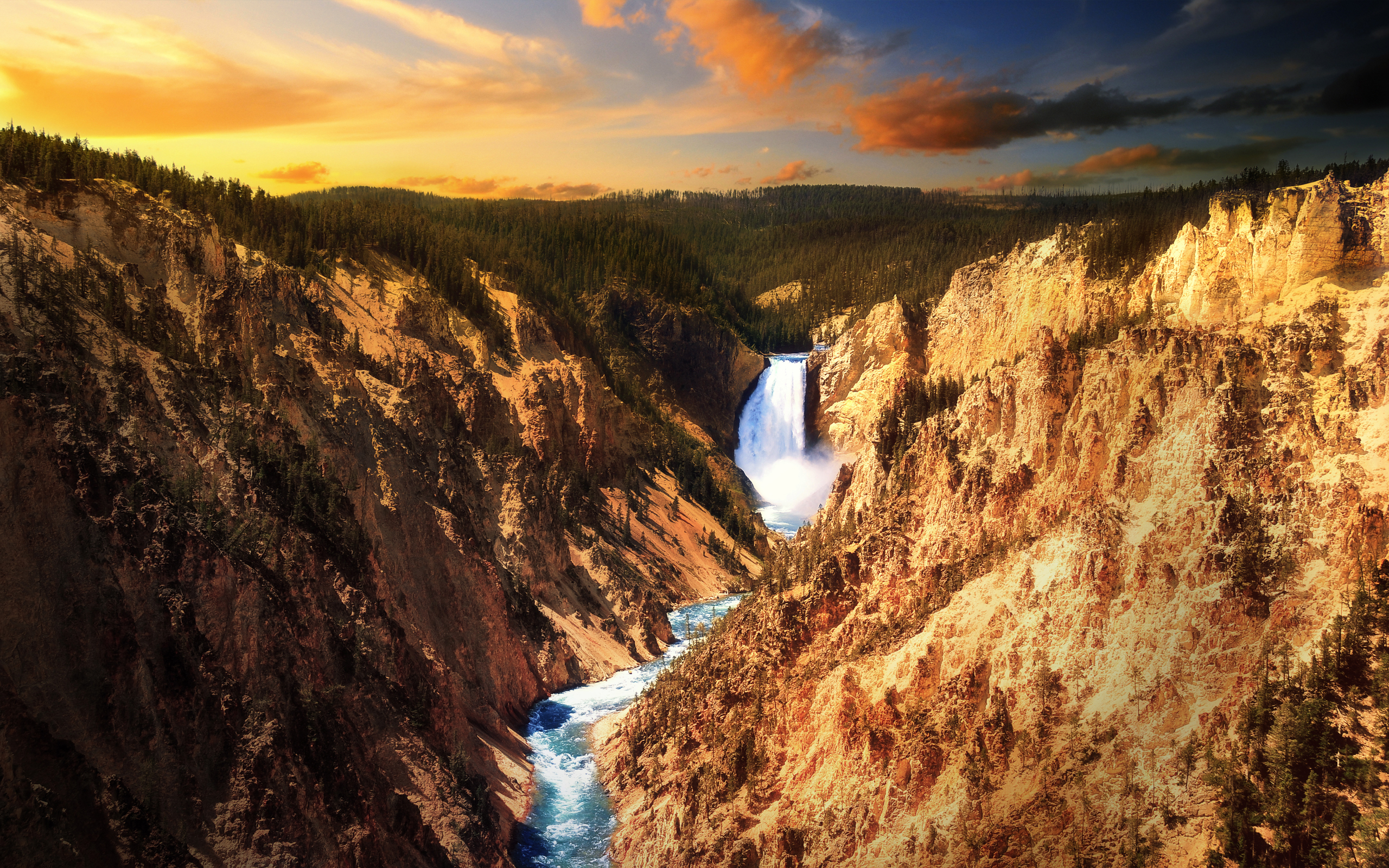 Earth Waterfall Forest Sky Cloud Nature Yellowstone Sunset Water 2560x1600