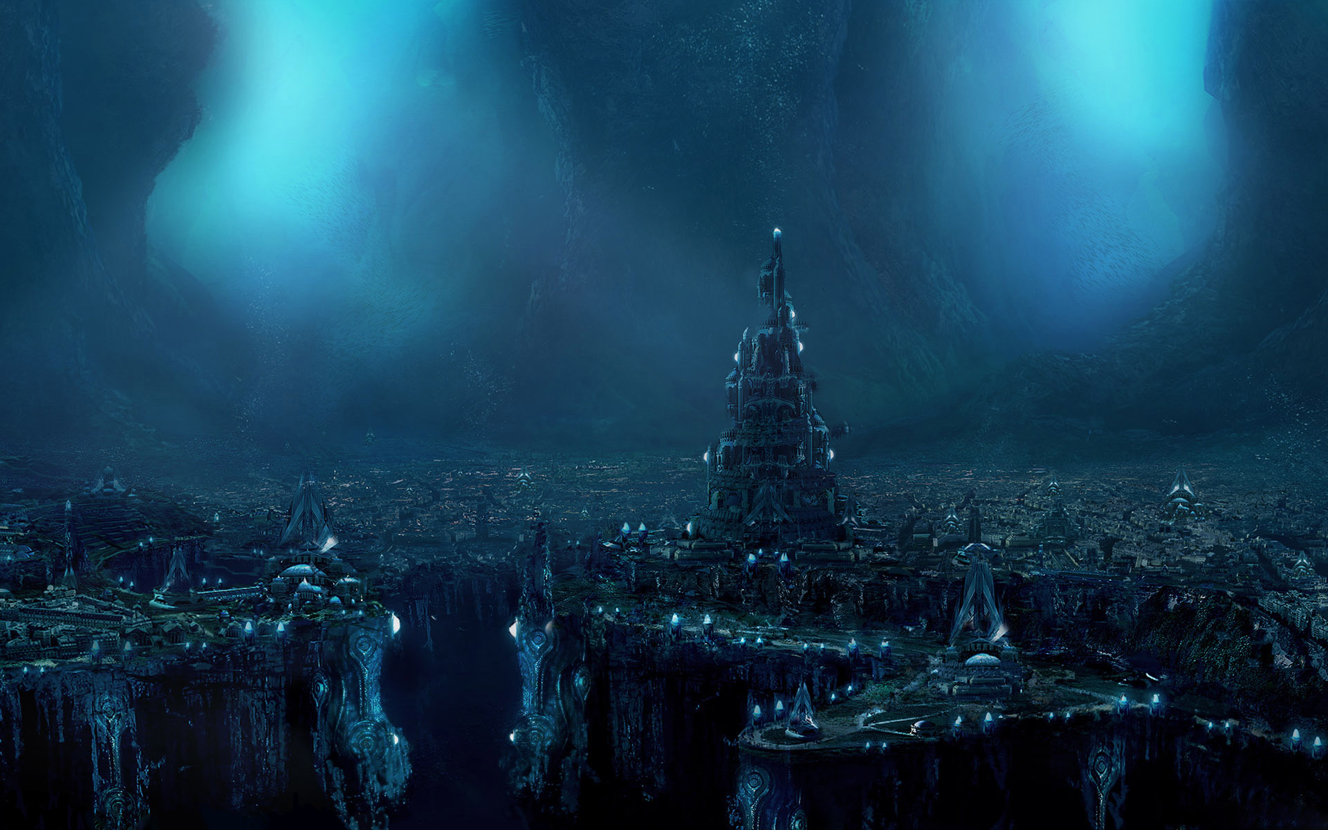 Atlantis City Dark Fantasy Landscape Underground Underwater 1920x1200
