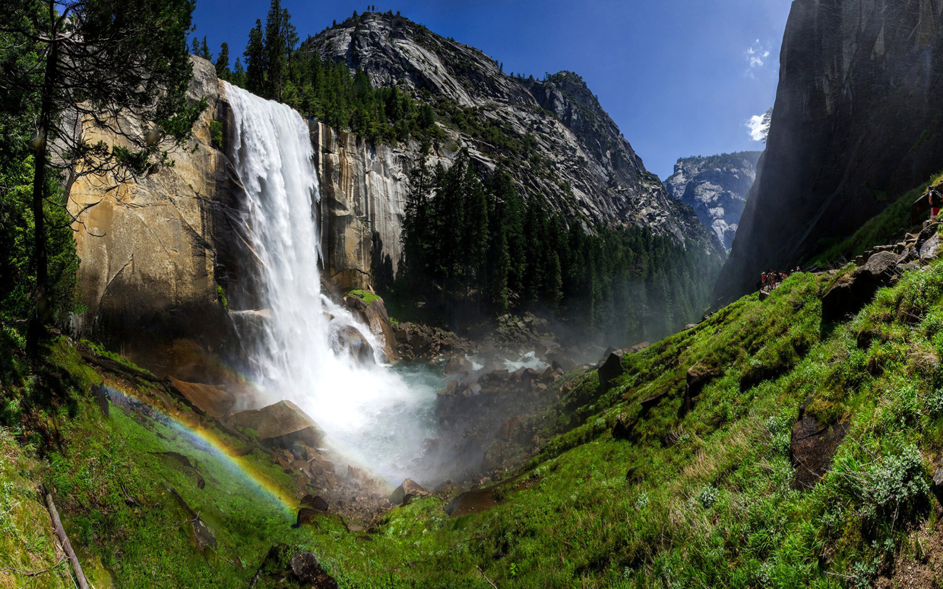 Earth Waterfall Mountain Rock Tree Rainbow 1920x1200