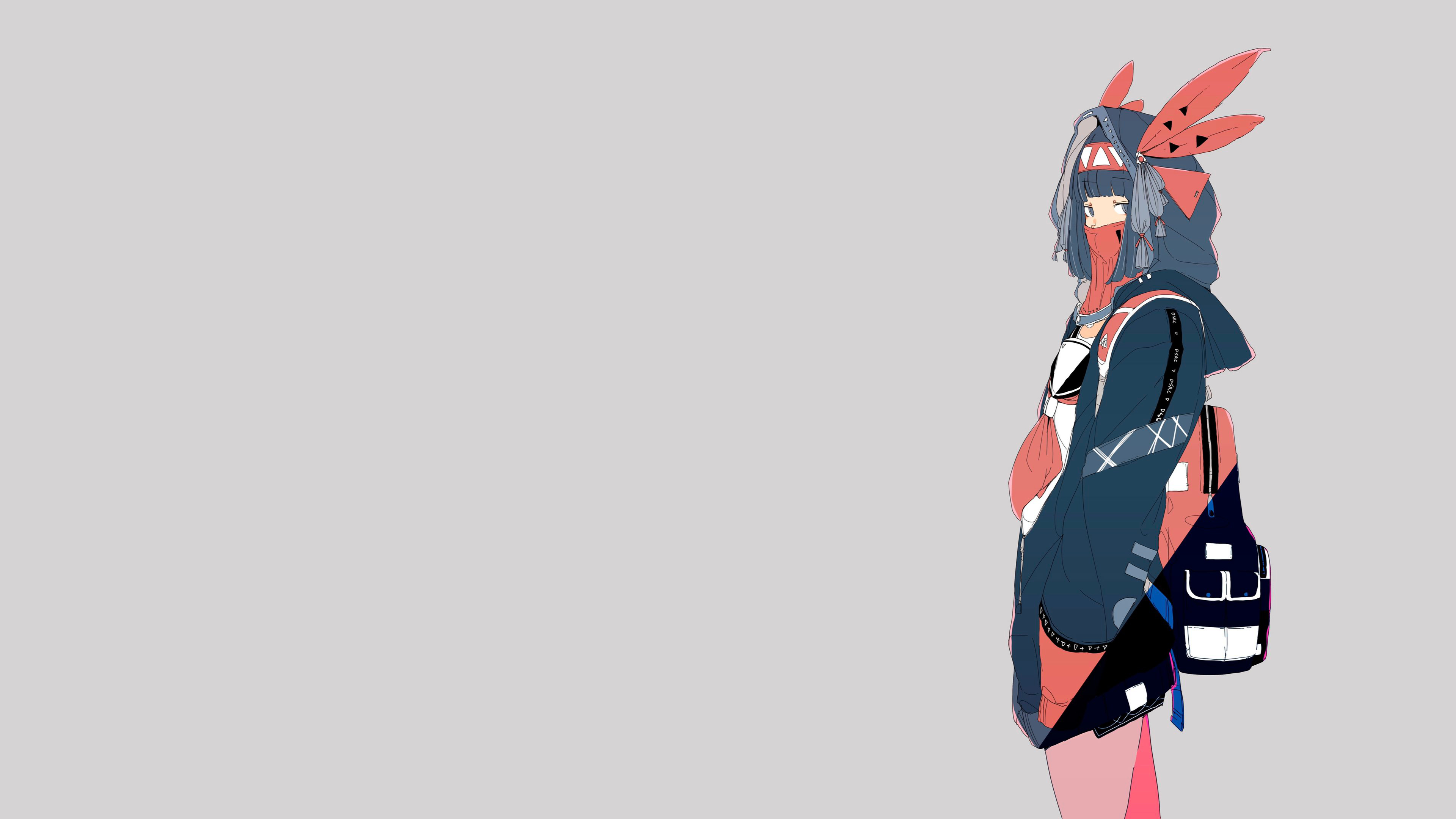Original Characters Simple Background Anime Anime Girls Streetwear Mask 3840x2160
