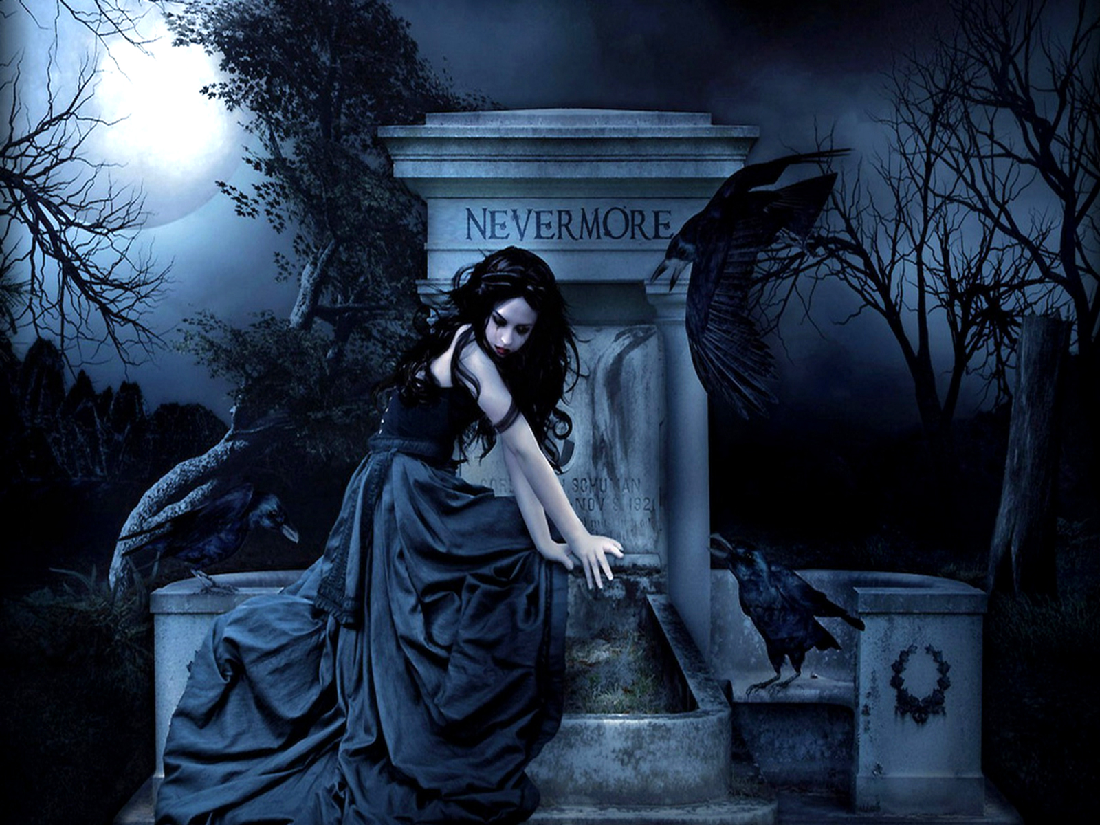 Dark Gothic Raven Woman Grave 1600x1200