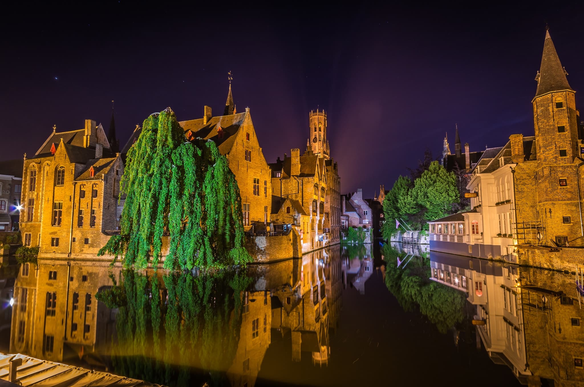 Town Belgium Bruges House Reflection Canal 2048x1356