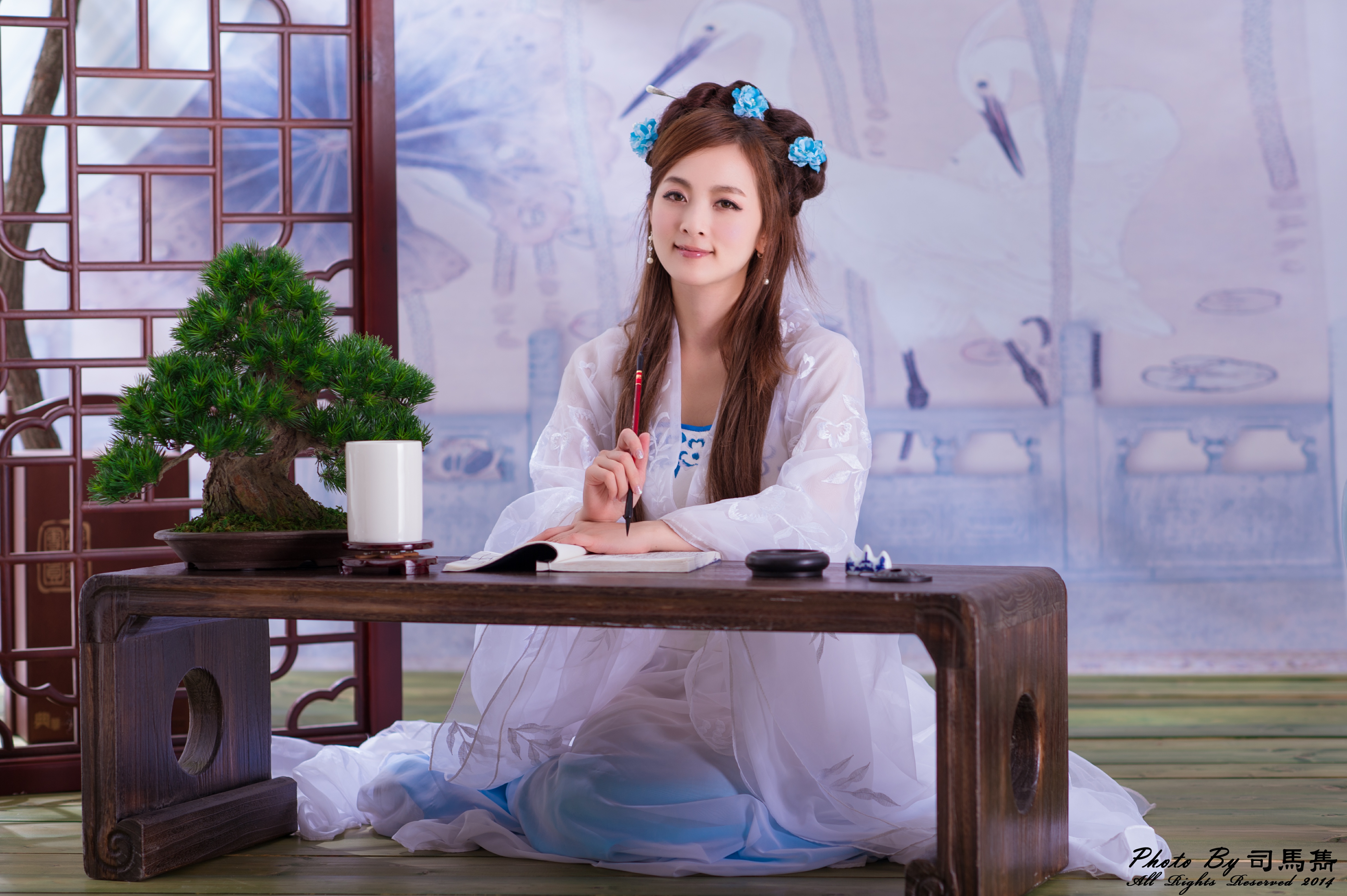 Mikako Zhang Kaijie Asian Taiwanese Chinese Traditional Costume Hair Dress Smile Bonsai Brush Hairpi 4928x3280