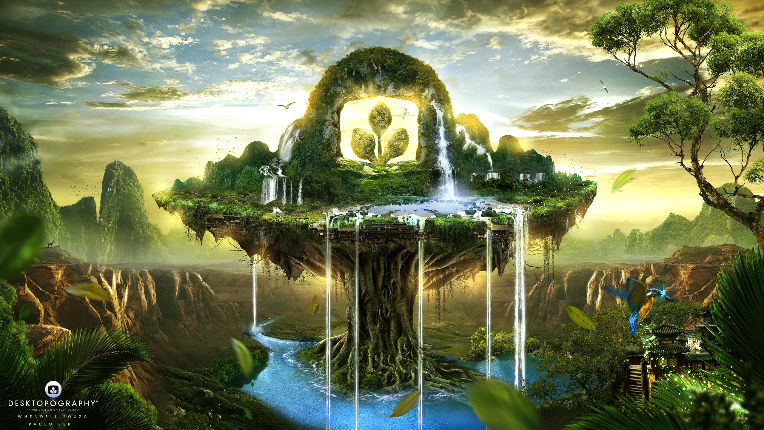 Fantasy Landscape Waterfall 2560x1440