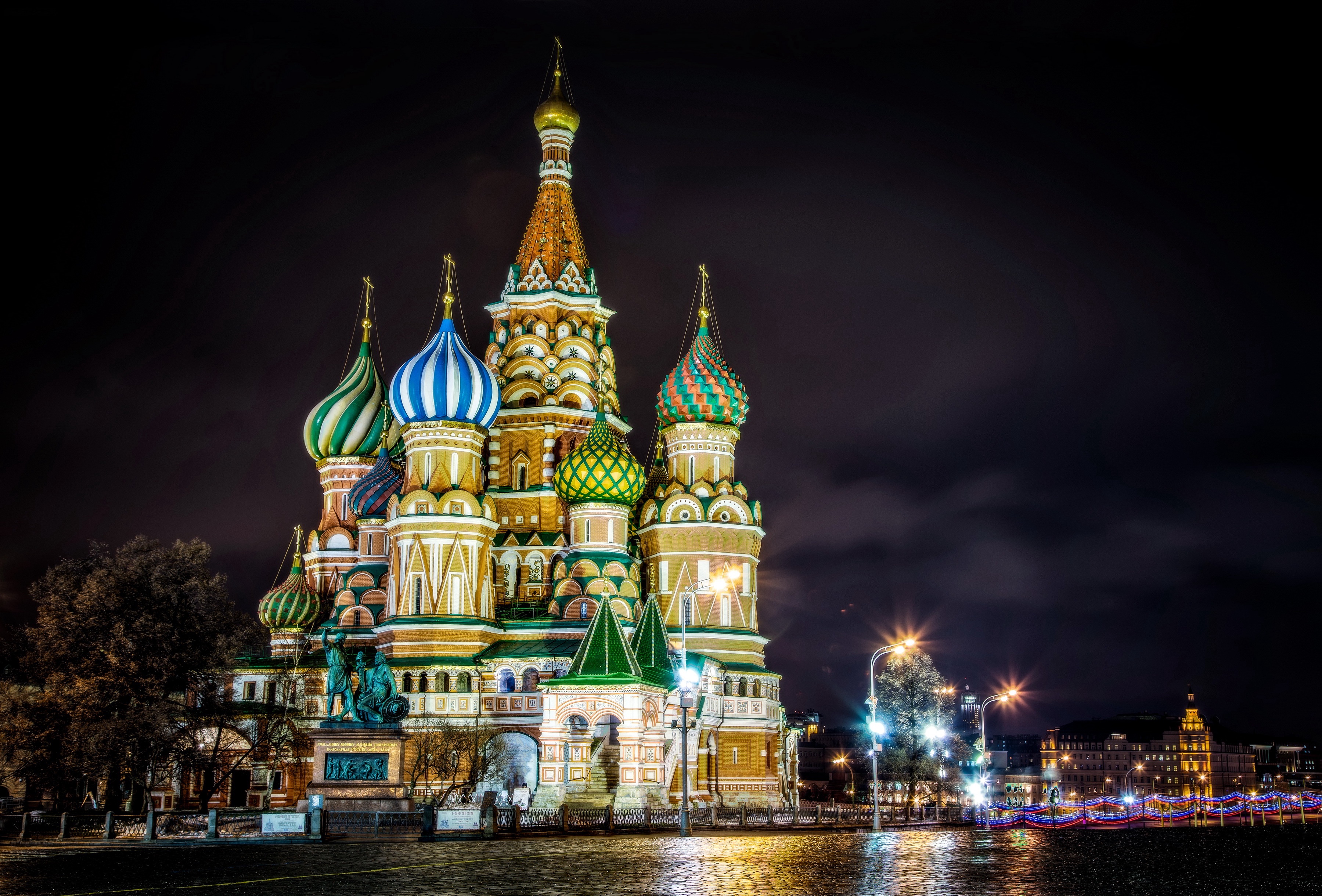 Architecture Cathedral Colorful Night Religious Russia Saint Basil 039 S Cathedral 3599x2440