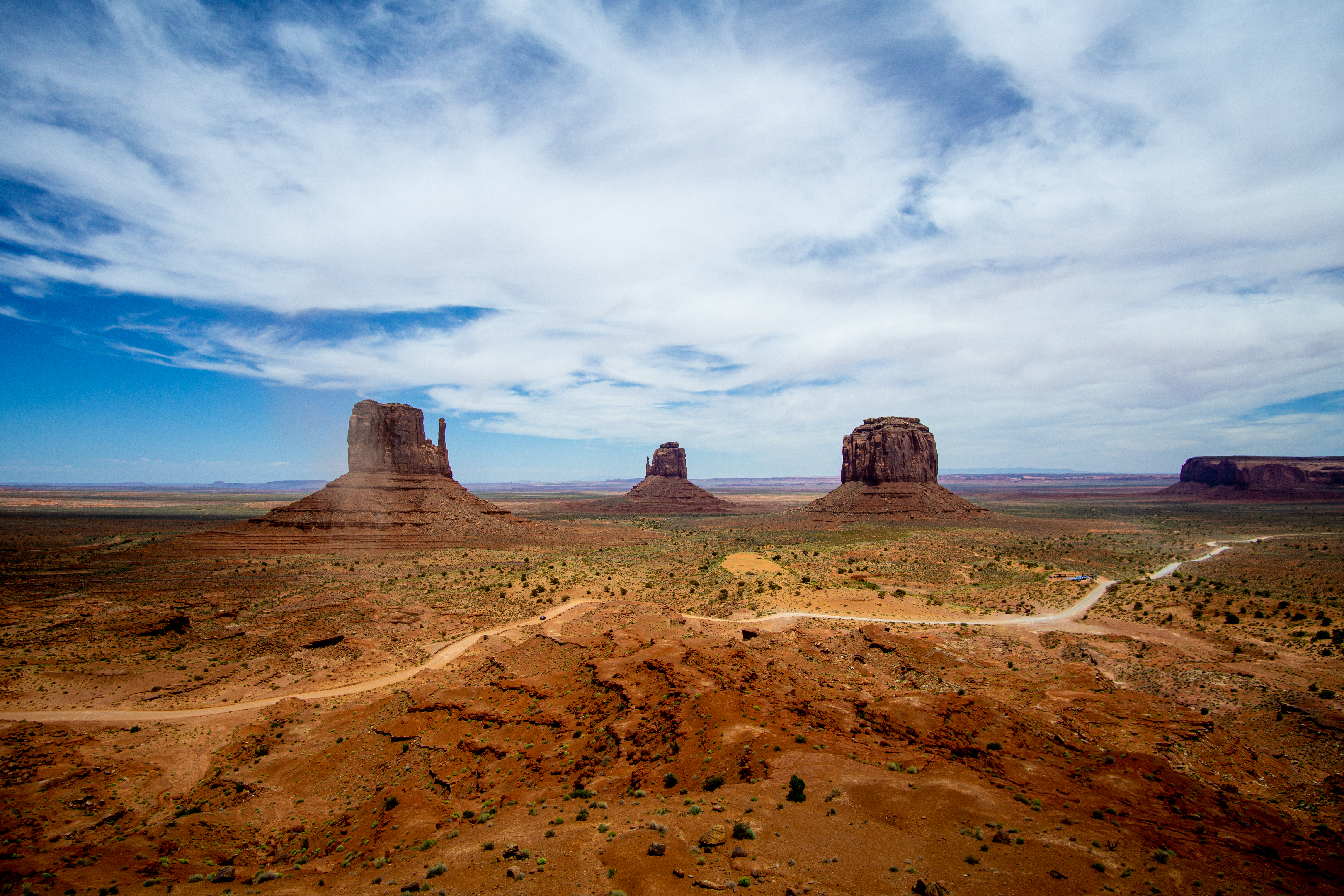 Landscape Desert Road Brown Red Clouds Monument Valley 5930x3953