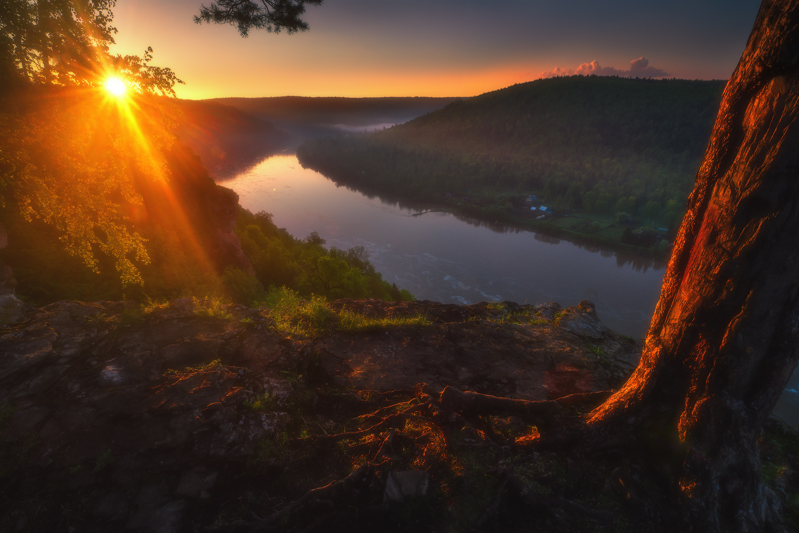 Vladimir Lyapin Landscape Sunset River Nature Sunlight Trees Tree Bark Hill Water Horizon 1600x1067