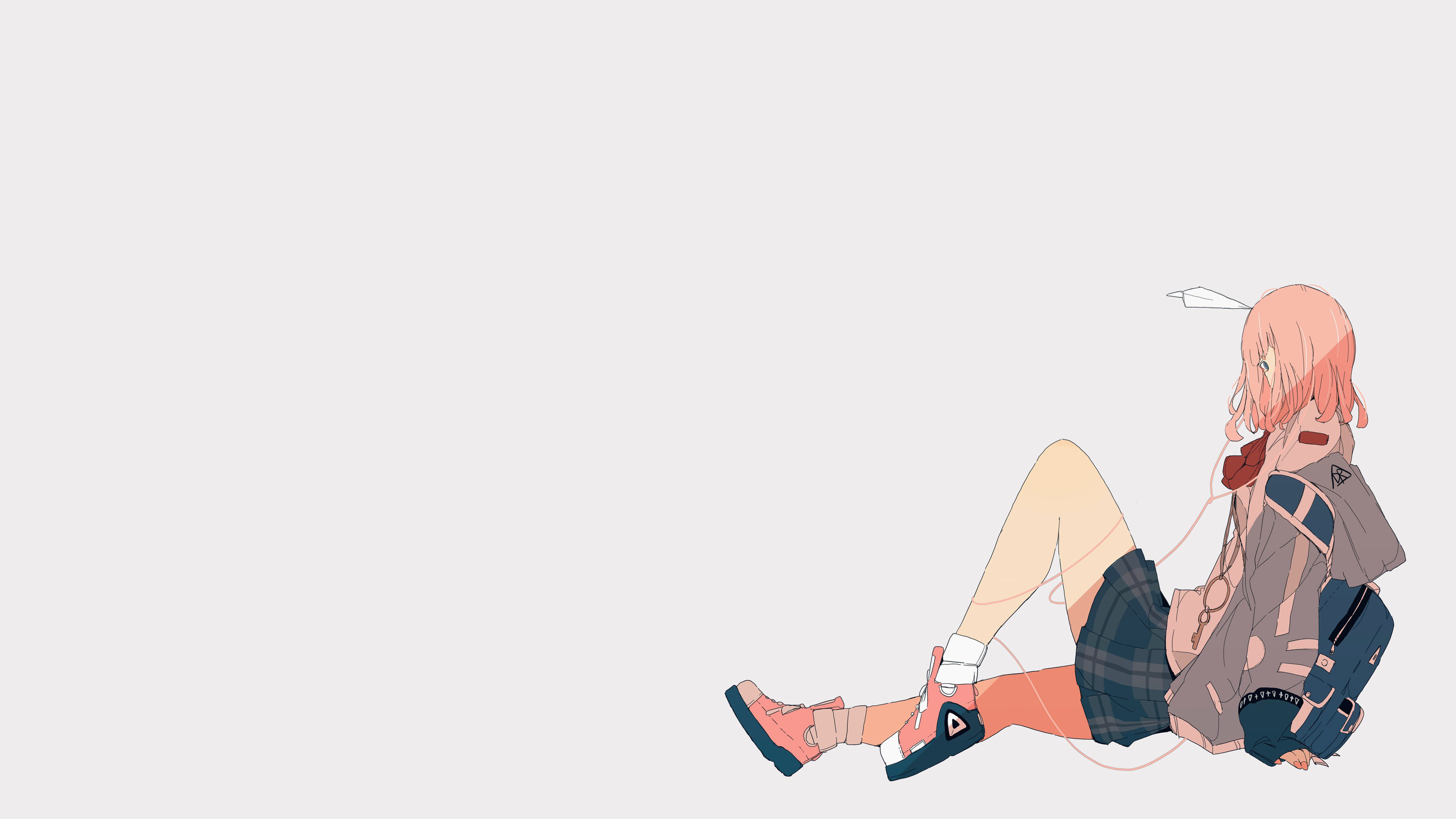 Original Characters Sitting Pastel Simple Background Anime Anime Girls Paper Planes 3840x2160