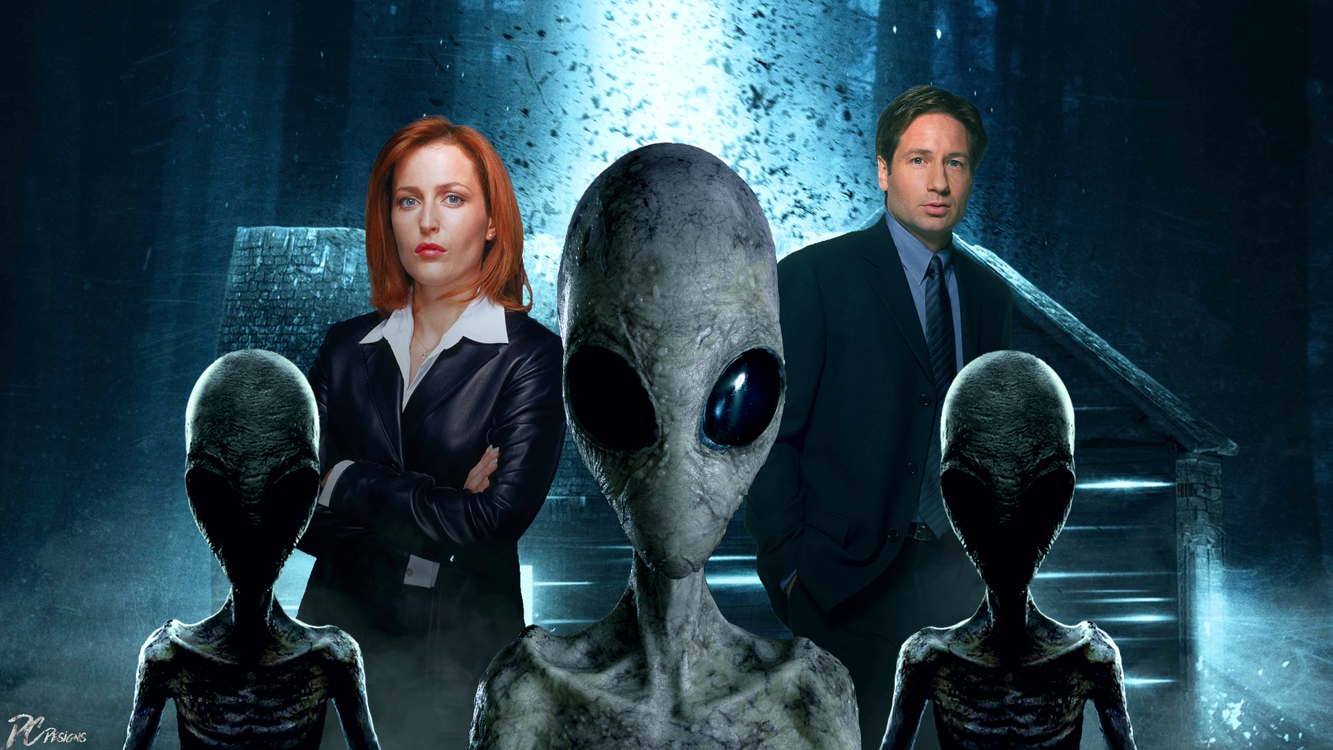 Dana Scully David Duchovny Extraterrestrial Fan Art Fox Mulder Gillian Anderson The X Files 1920x1080