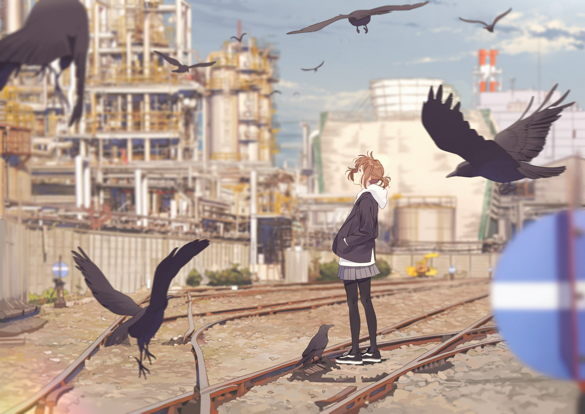 Anime Artwork Sky Rail Crow 2000x1415