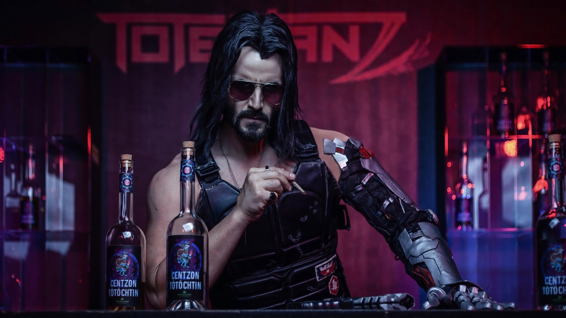 Cyberpunk 2077 Cosplay Cyberpunk Men Johnny Silverhand Dark Hair Sunglasses Prosthesis Cigarettes Ba 1920x1080