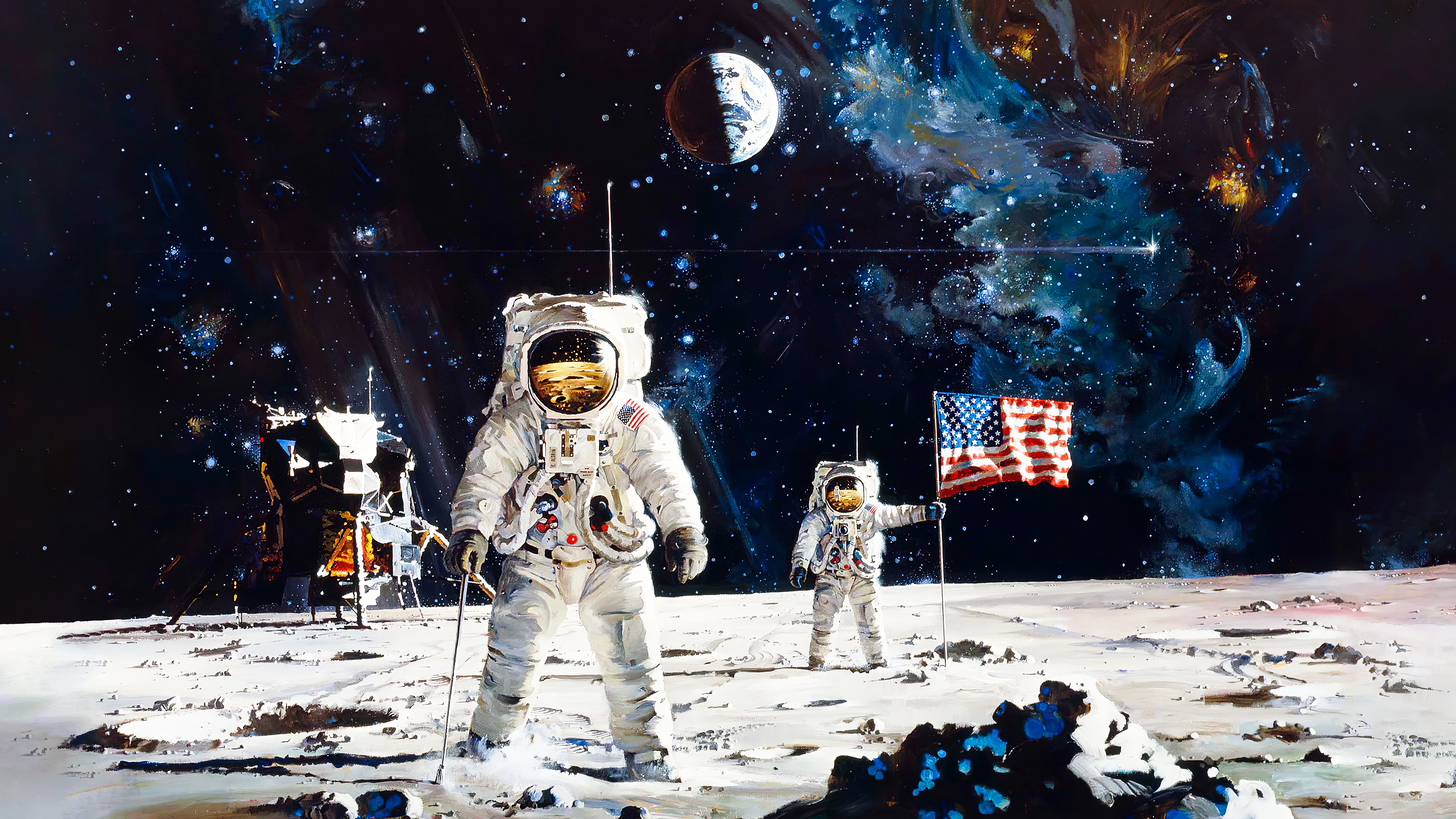 Moon Neil Armstrong Buzz Aldrin Space Lunar Lander Stars 3840x2160