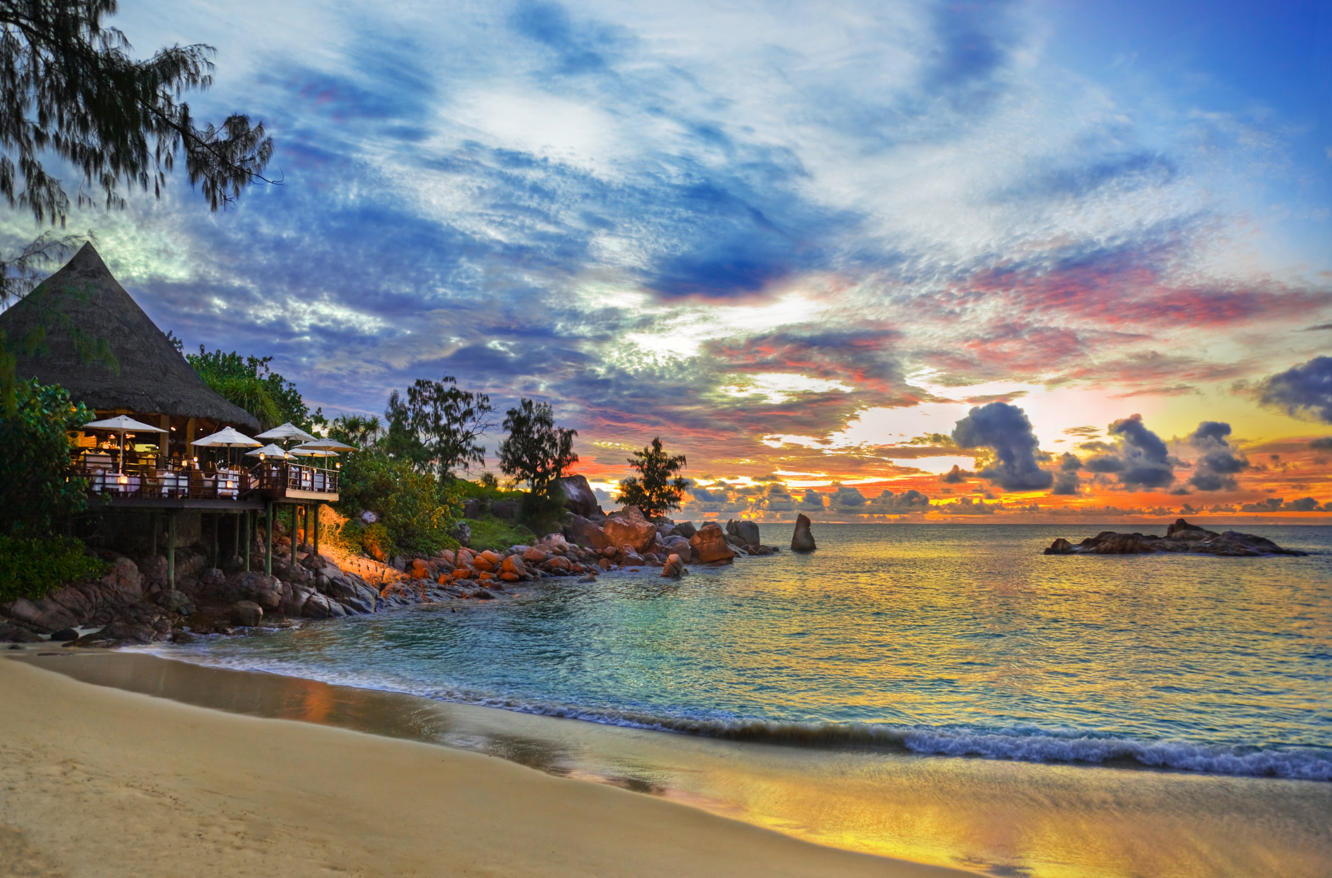 Beach Horizon Ocean Palm Tree Resort Sea Seychelles Tropical 2730x1800