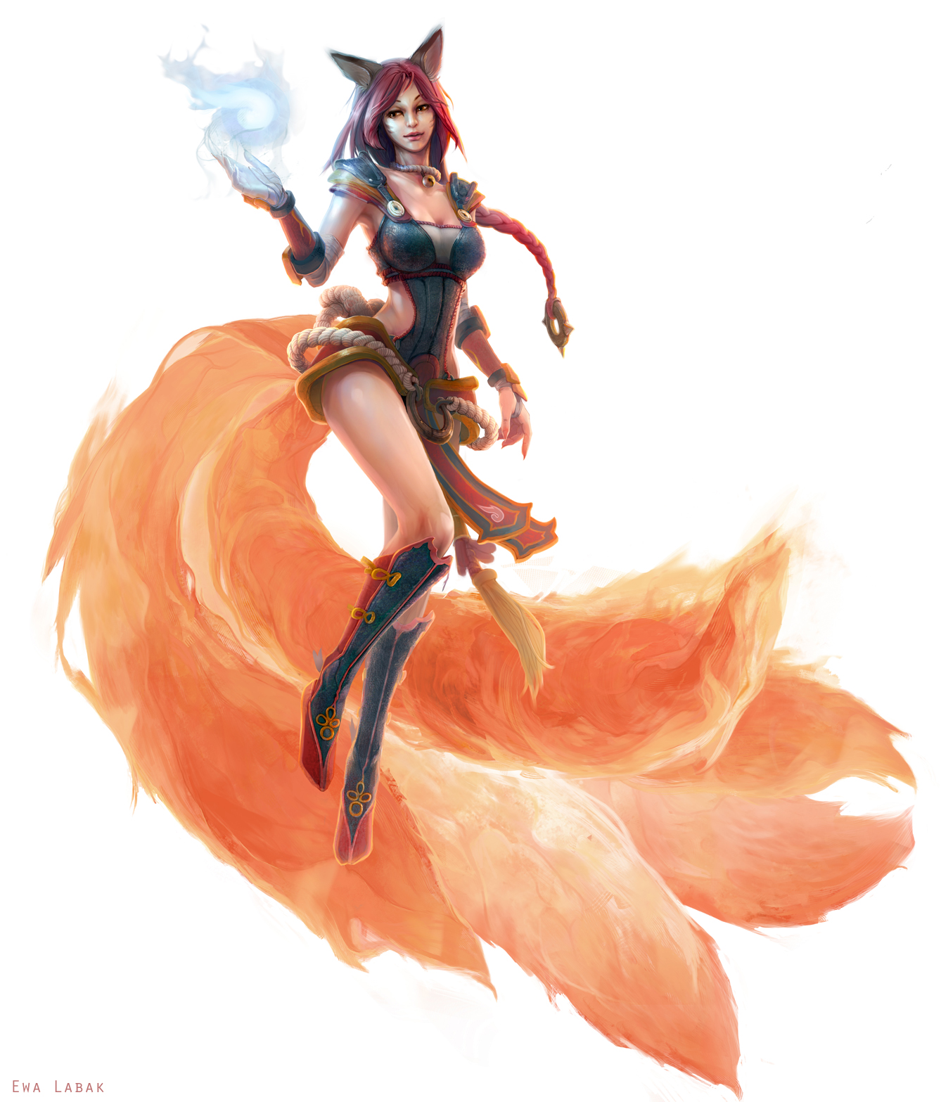 Ewa Labak Drawing League Of Legends Ahri League Of Legends Women Fox Girl Nine Tails Ropes Dress Spe 1338x1567