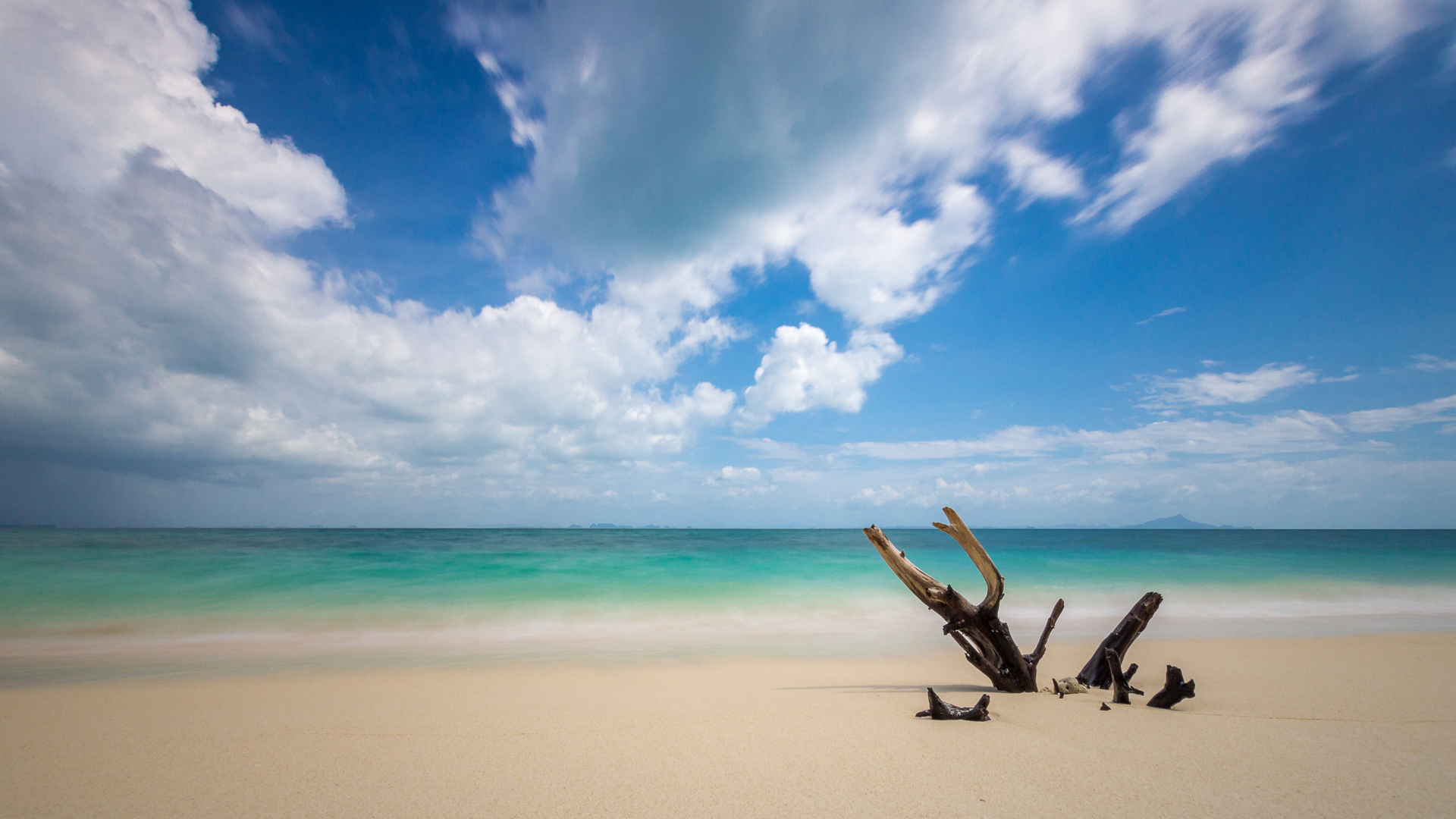 Earth Beach Driftwood Ocean Sea Turquoise Horizon 1920x1080