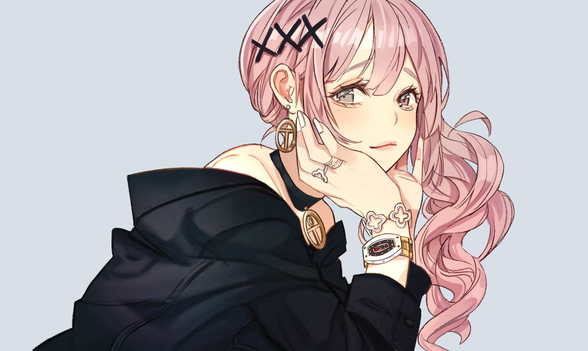 Anime Anime Girls Pink Hair White Nails Gray Eyes Artwork 2D 2048x1225