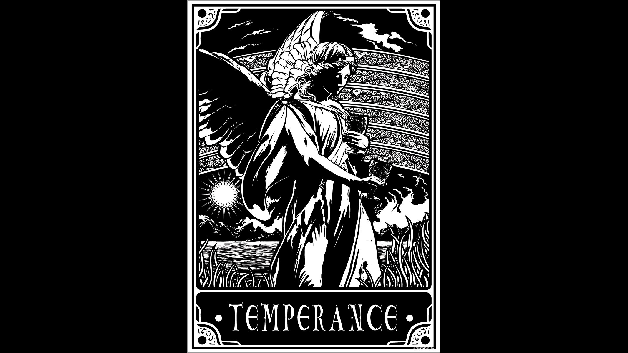 Monochrome Simple Background Occultism Tarot Angel Sun Chalice Water Text Jojos 2133x1200