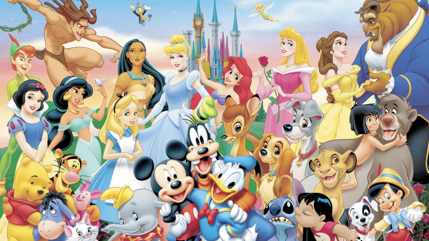 Disney Cartoon Collage Donald Duck Mickey Mouse Goofy Beast Beauty And The Beast Tarzan Snow White L 1366x768