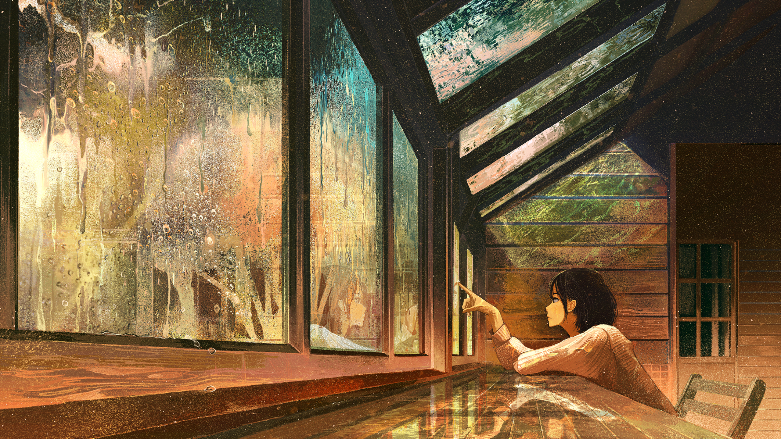 Anime Anime Girls Digital Art Artwork 2D Portrait Rain Water On Glass Rest Calm 2560x1440
