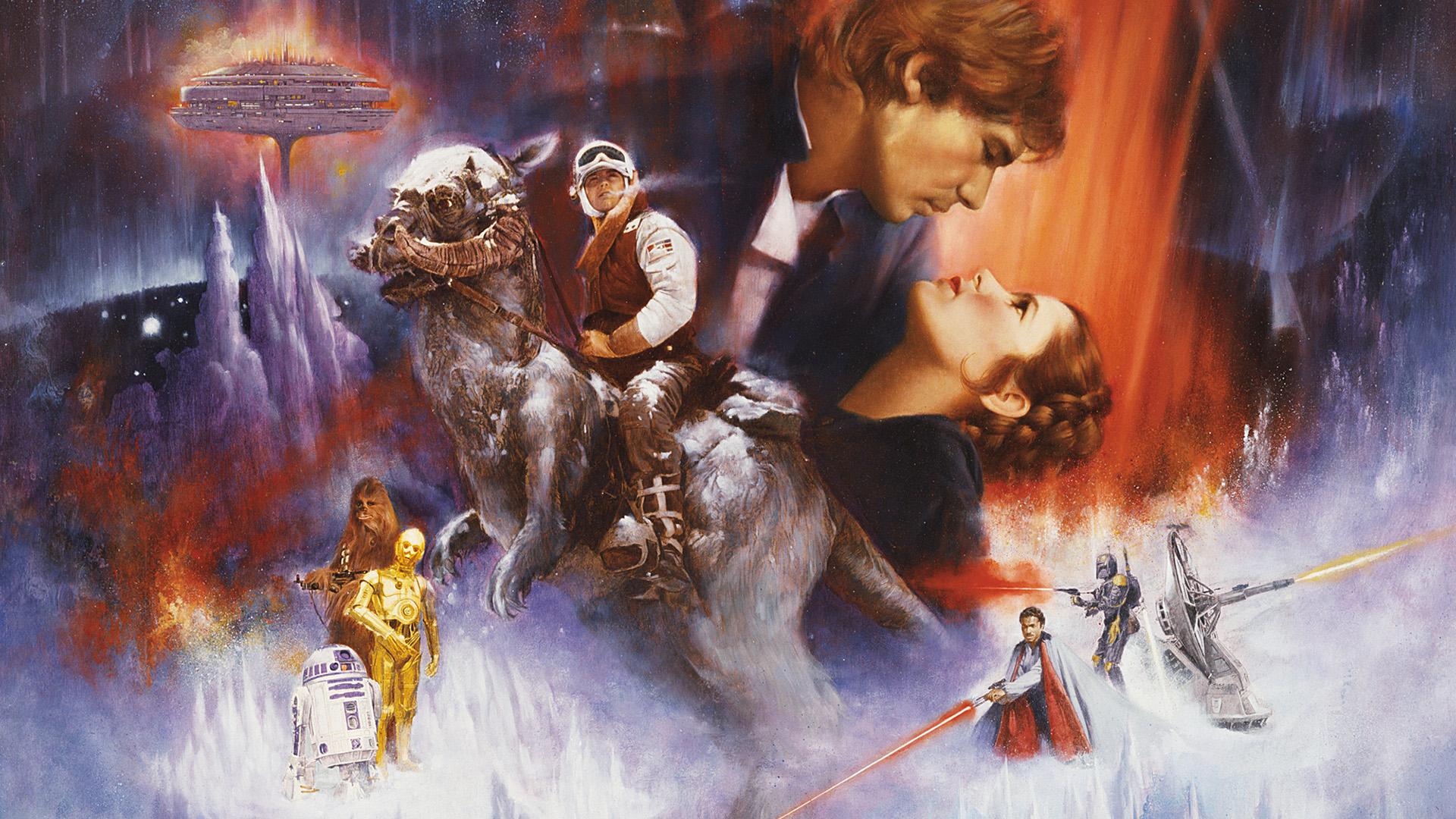 Han Solo Princess Leia Luke Skywalker R2 D2 C 3PO Lando Calrissian Tauntaun Star Wars 1920x1080