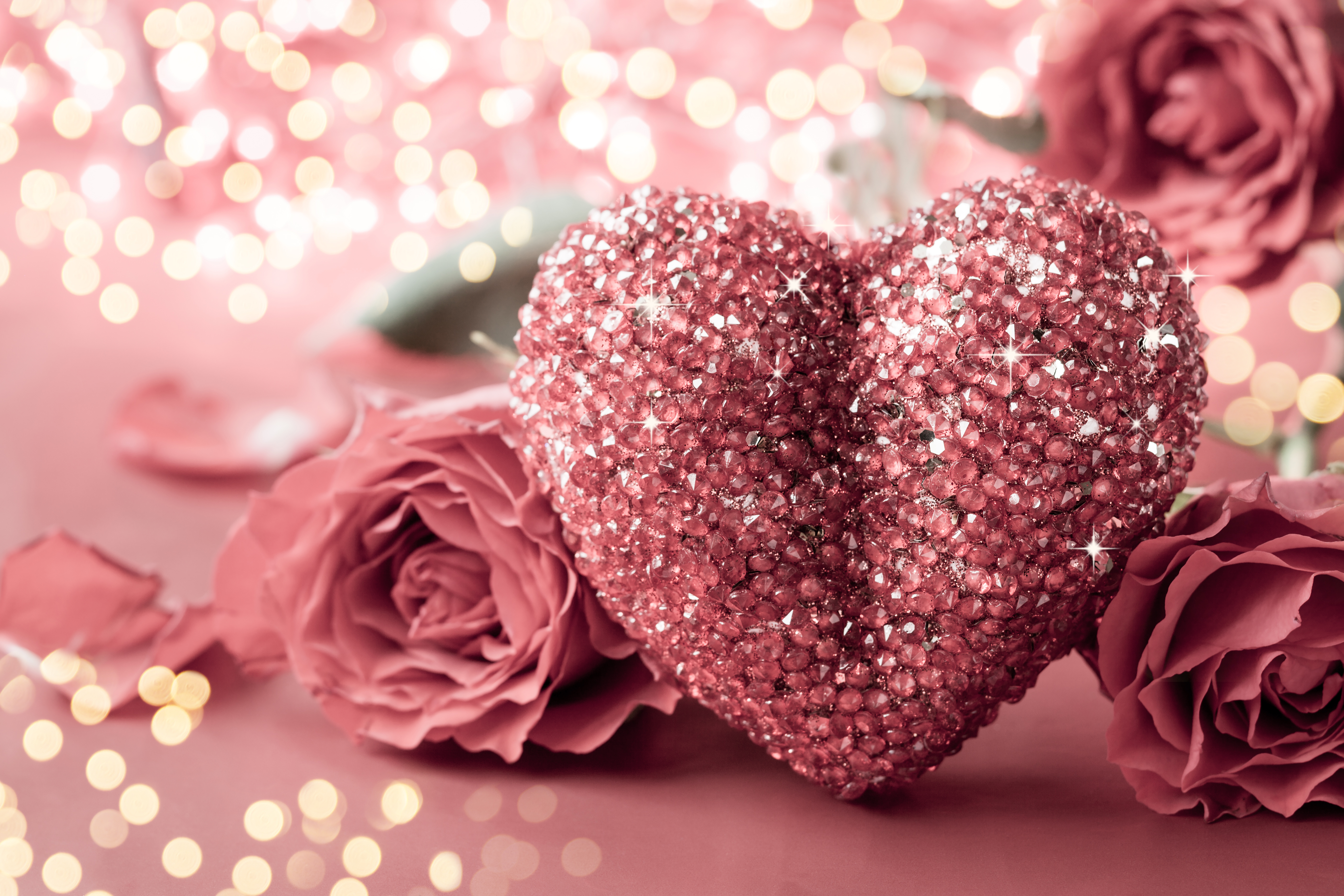 Holiday Valentines Day Heart Sparkles Rose Pink Glitter 5616x3744