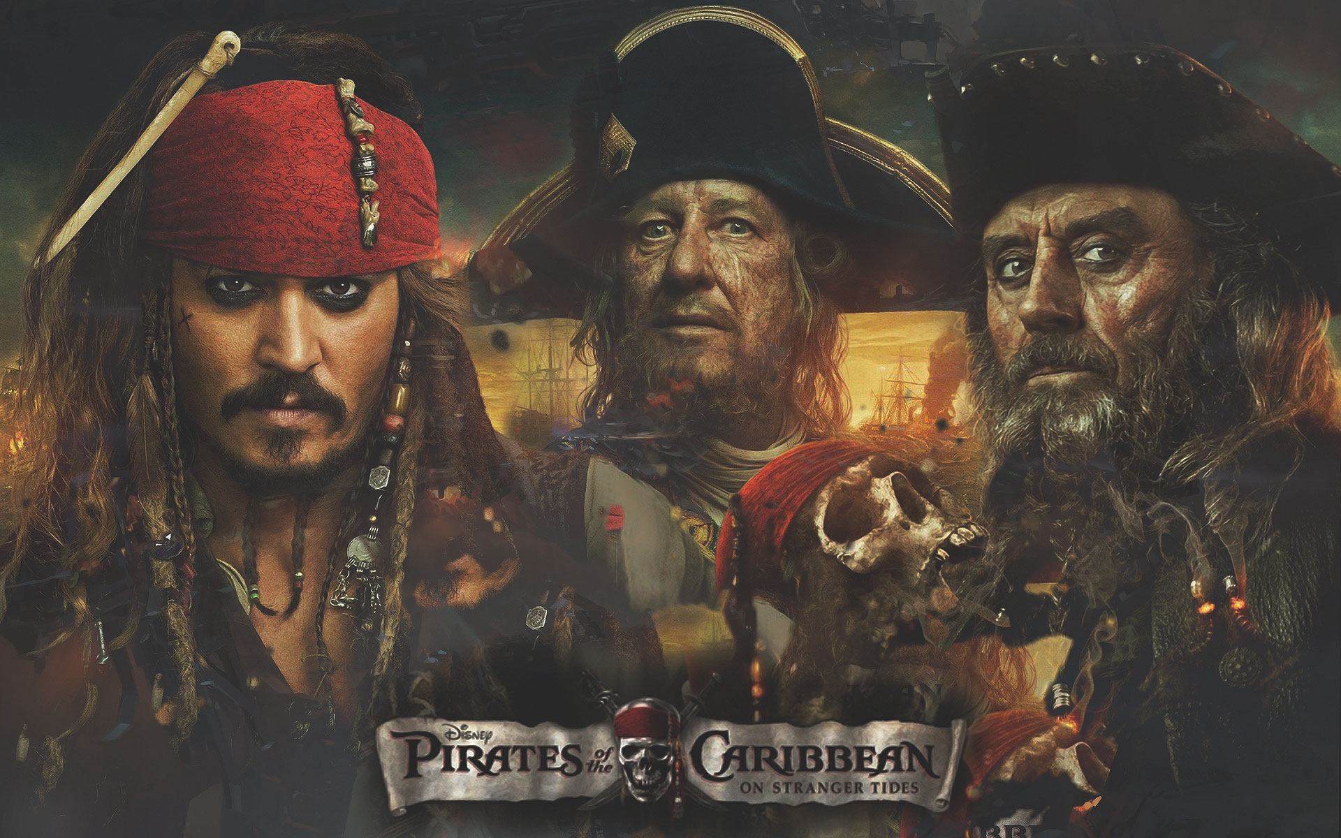 Blackbeard Pirates Of The Caribbean Geoffrey Rush Hector Barbossa Ian Mcshane Jack Sparrow Johnny De 1920x1200