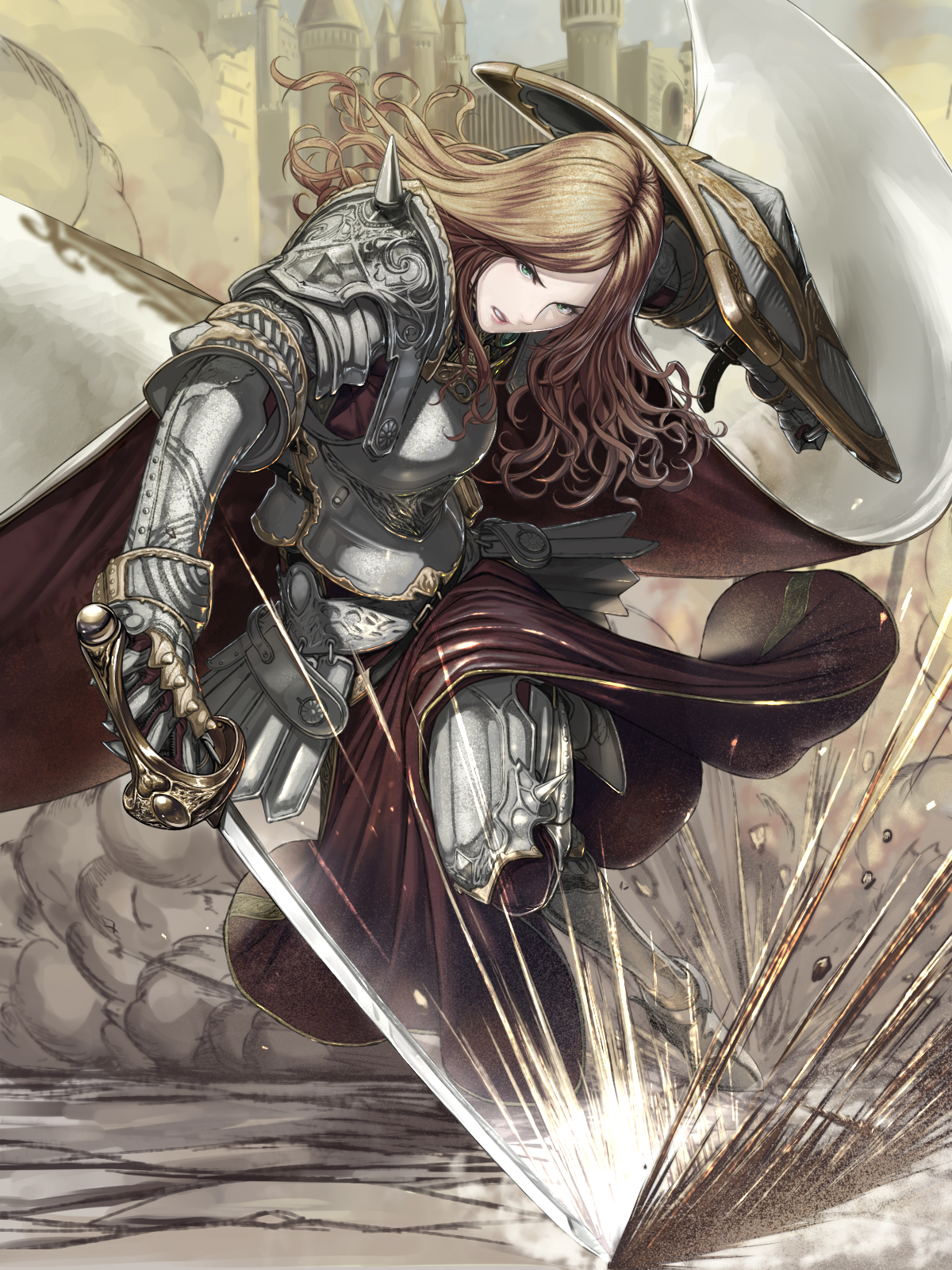 Anime Girls Original Characters Knight Fantasy Armor Shield Sword Anime 1200x1600