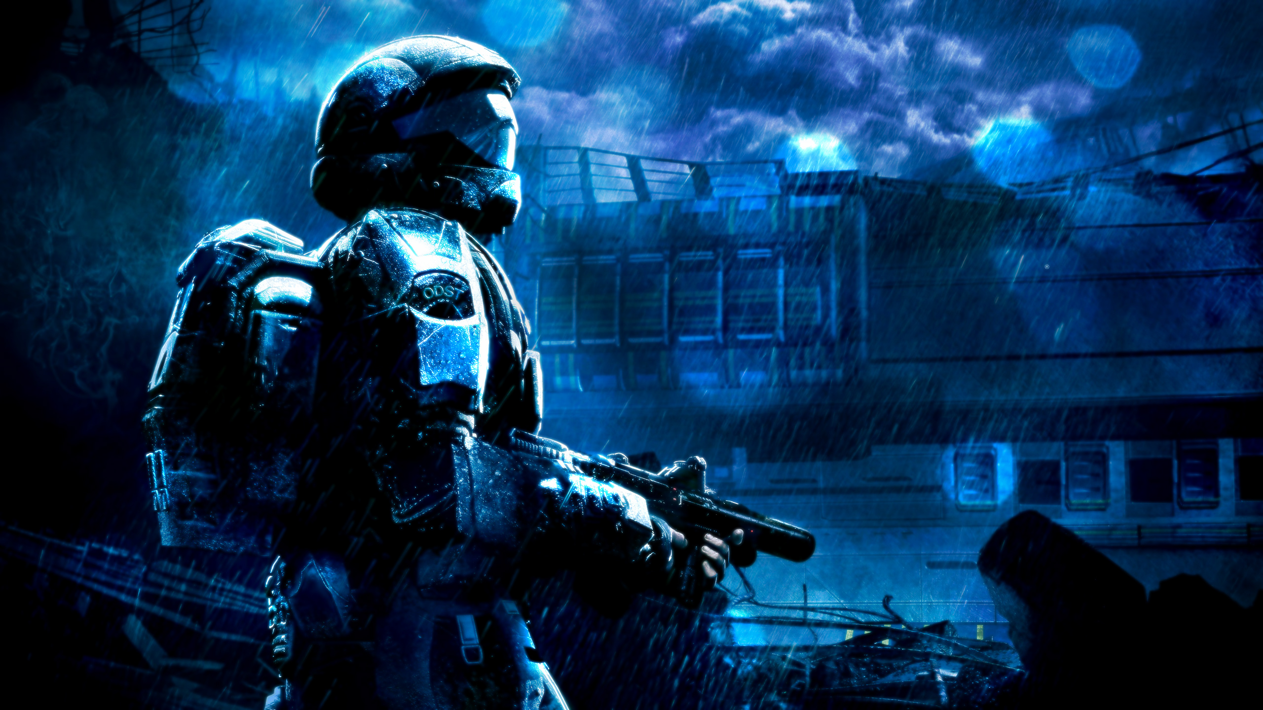 Gun Halo Halo 3 Odst Night Rain 2560x1440